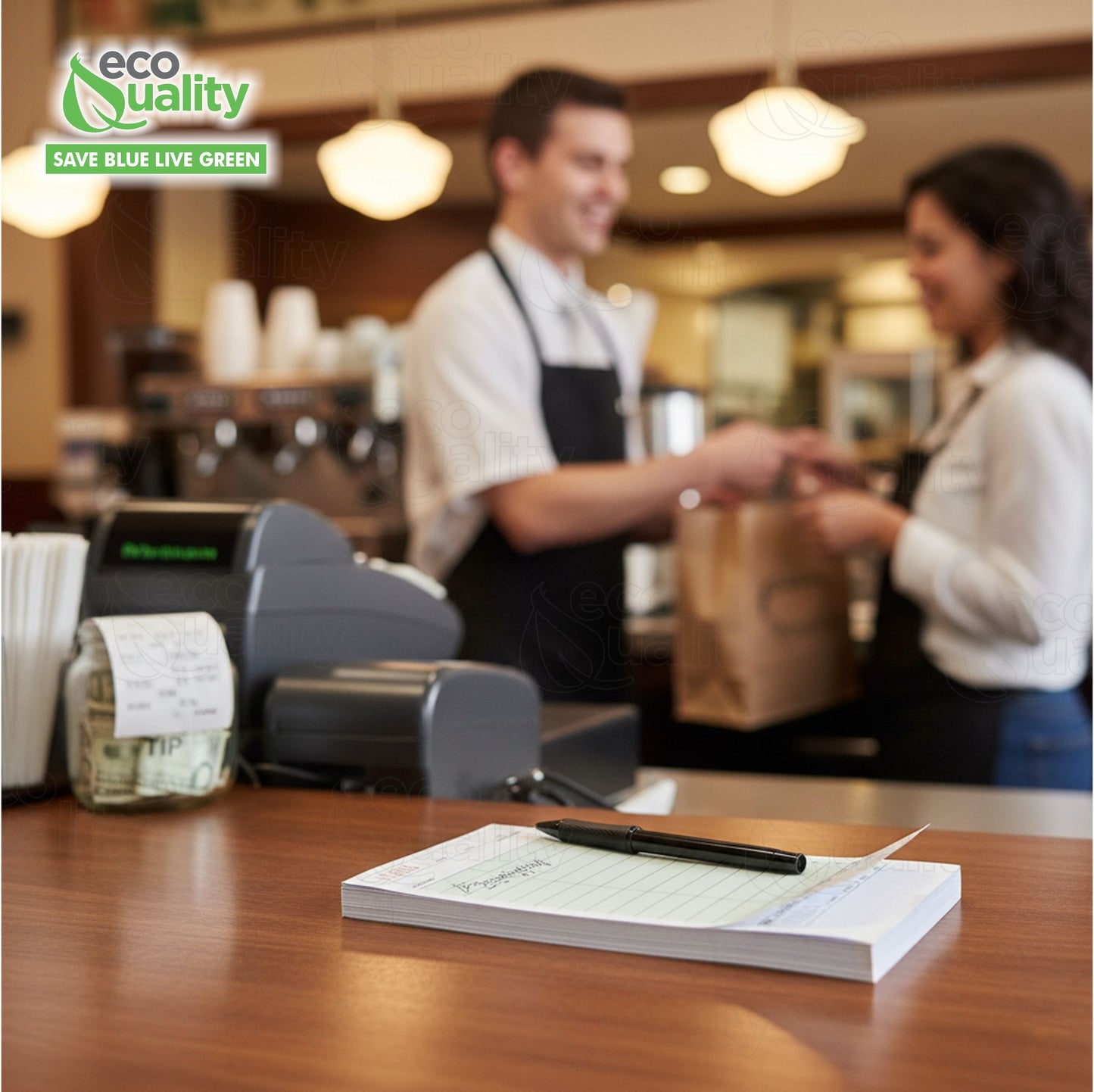 Green Guest Check Pads 2 Part Carbonless - 50 Pages per Server Pad - Notepad for Waiter, Waitress and Restaurants Server Book (4.2 x 7.2 inches)
