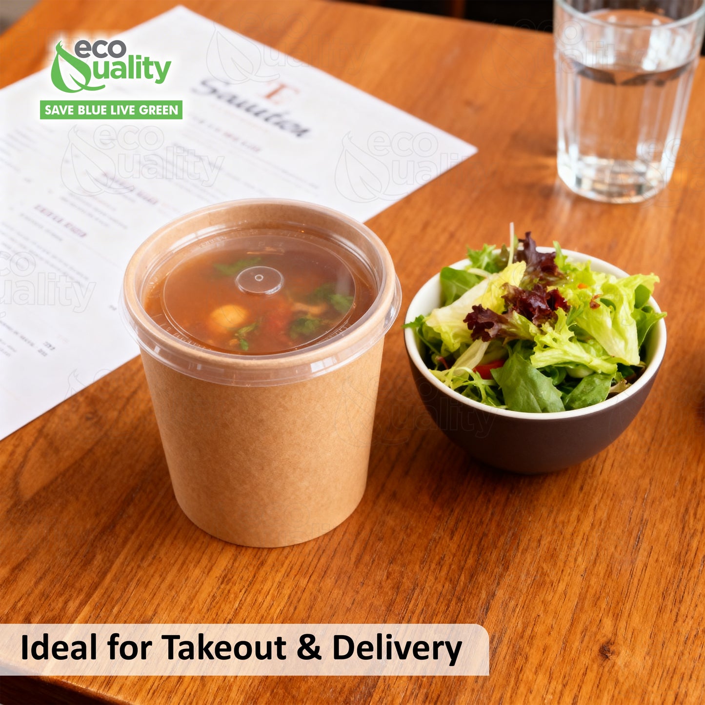 Disposable Kraft Paper Soup Containers with Plastic Lids - Kraft Paper Ice Cream Containers / Yogurt Cups with Plastic Lids (8oz, 12oz, 16oz)