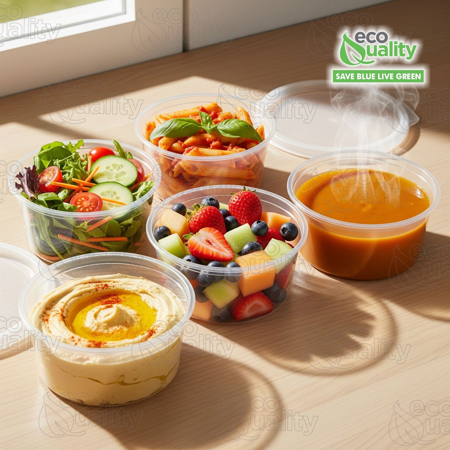 Round Plastic Deli Food Storage Containers with Lids Translucent Clear (8oz, 16oz, 32oz)