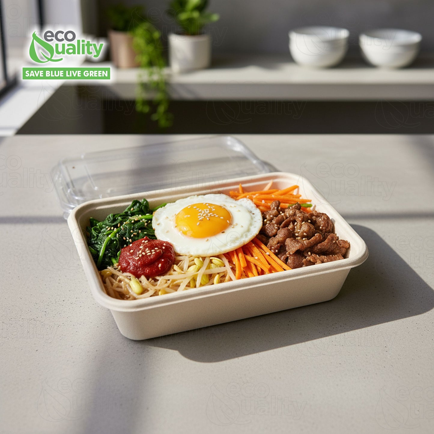 34oz Compostable Rectangular Food Containers with Lids, Ecofriendly Take- Out, Made With Bagasse
