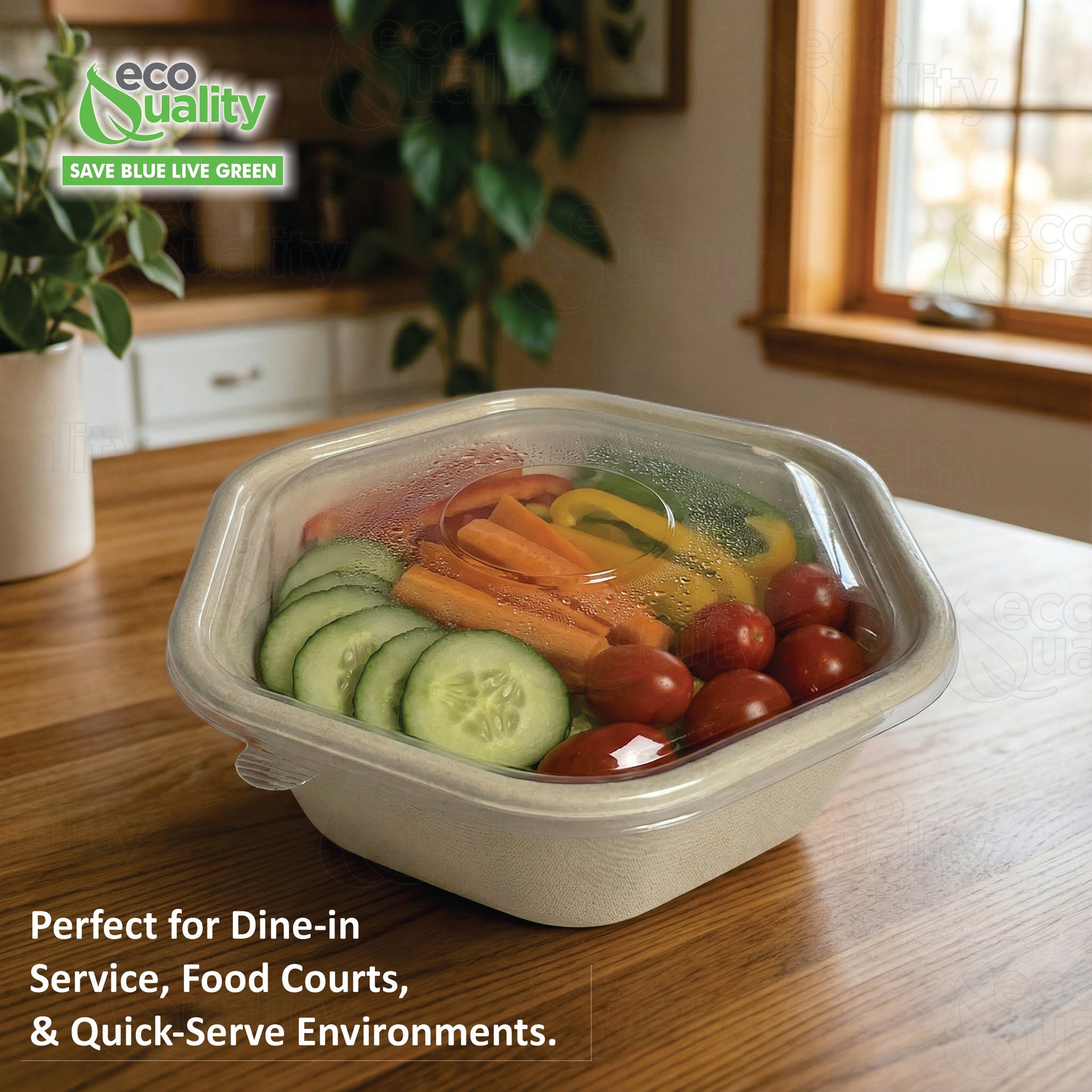 Hexagon 24oz disposable bowl made from sugarcane fiber compostable catering use