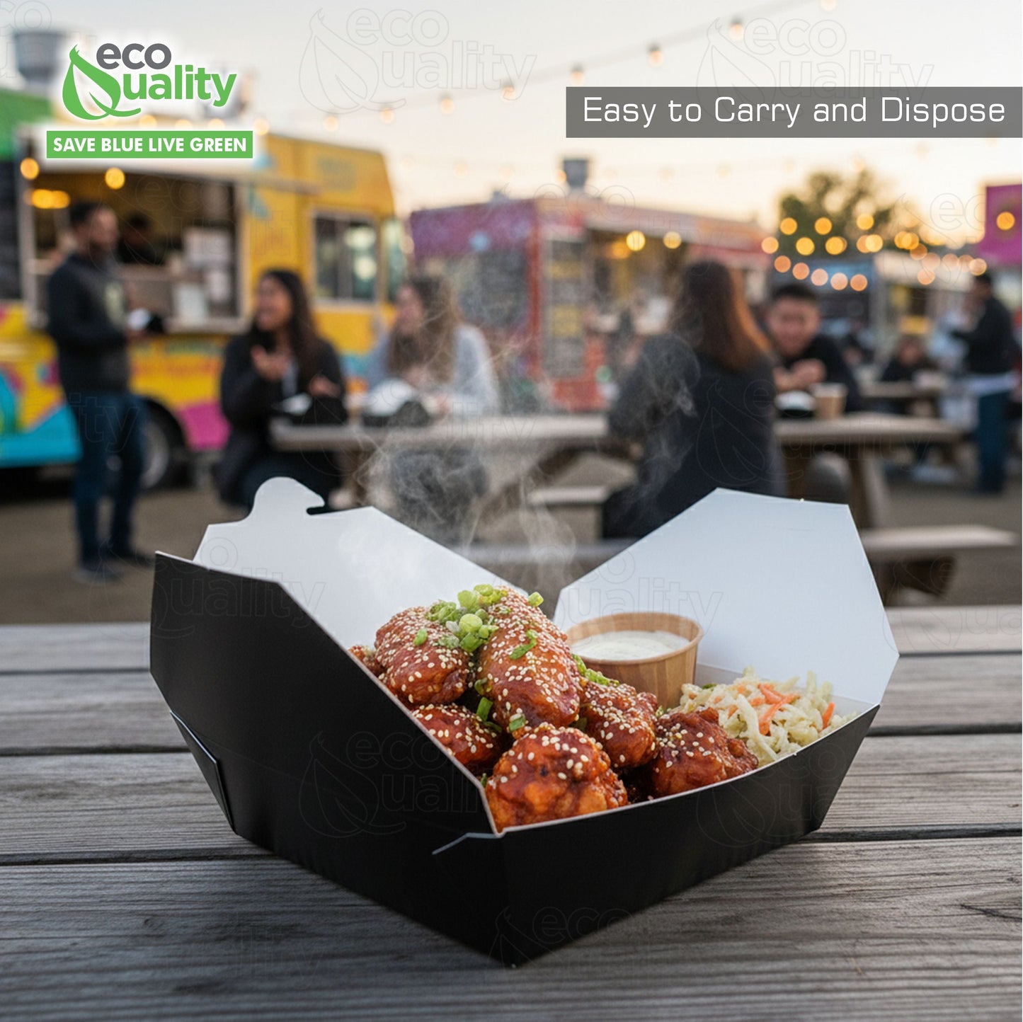 #3 Black Paper Take Out Food Containers with Closeable Lid