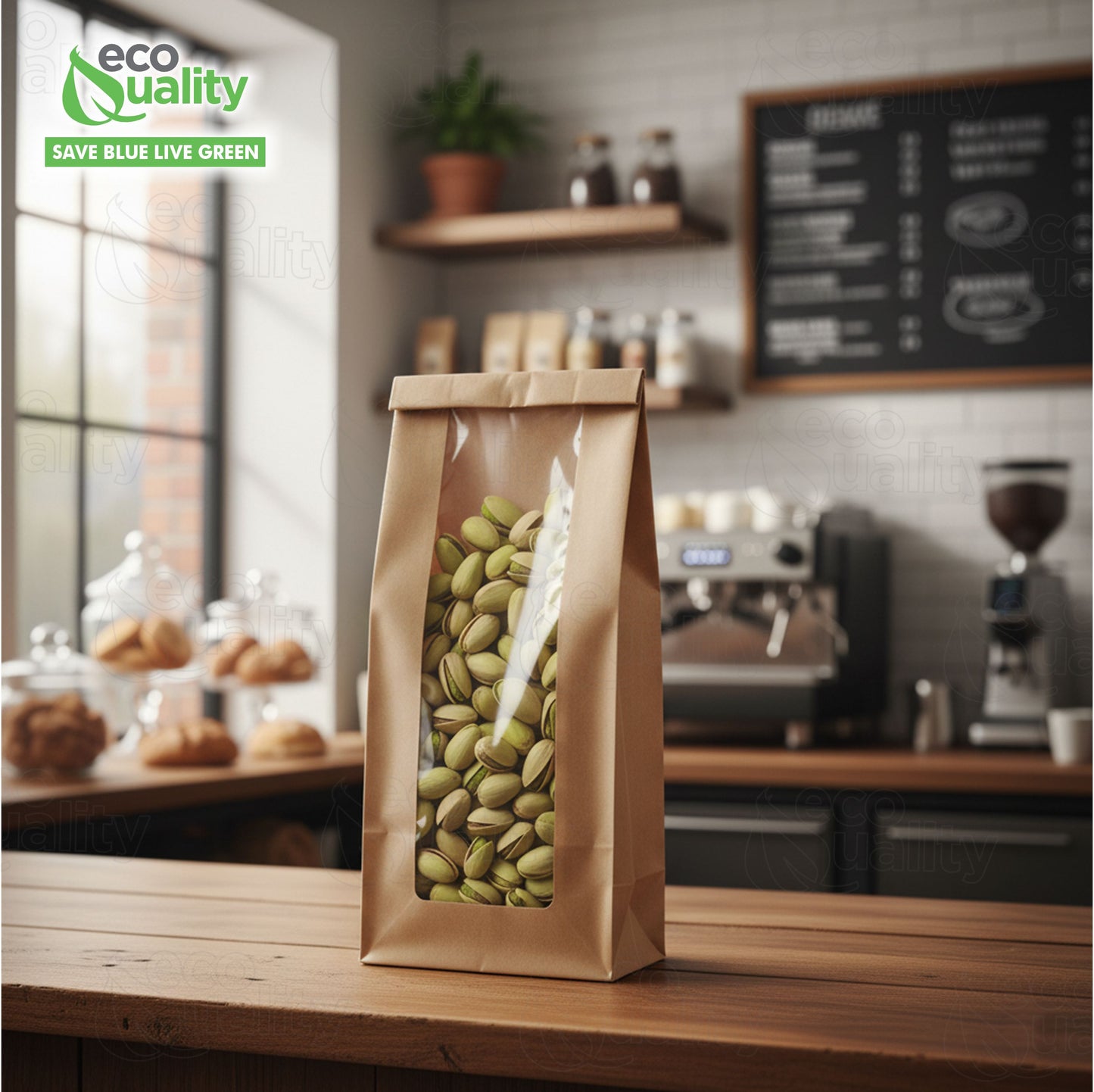 Brown Kraft Bakery Bag with Clear Window 11 x 7.1 inches for Cookies, Pastries, Sandwich, Nuts - Grease Resistant