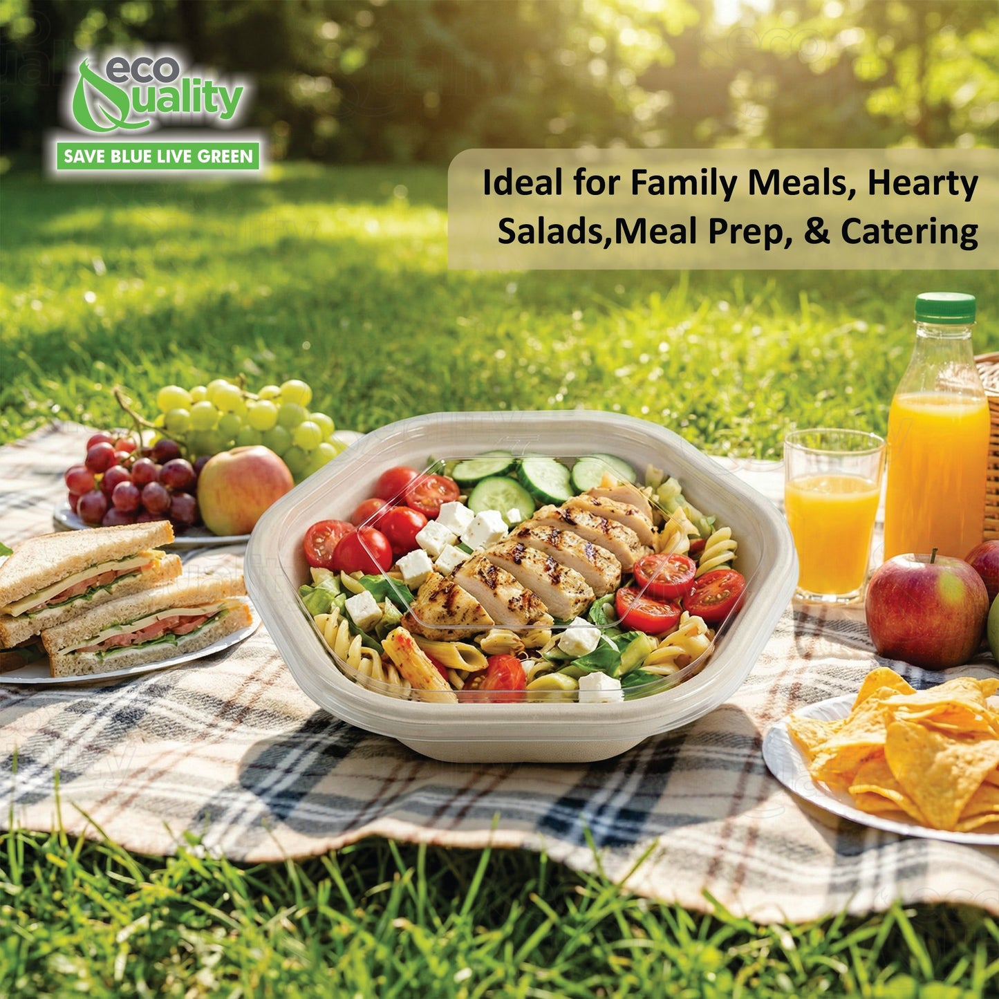 Hexagon 47oz disposable bowl made from sugarcane fiber compostable catering use