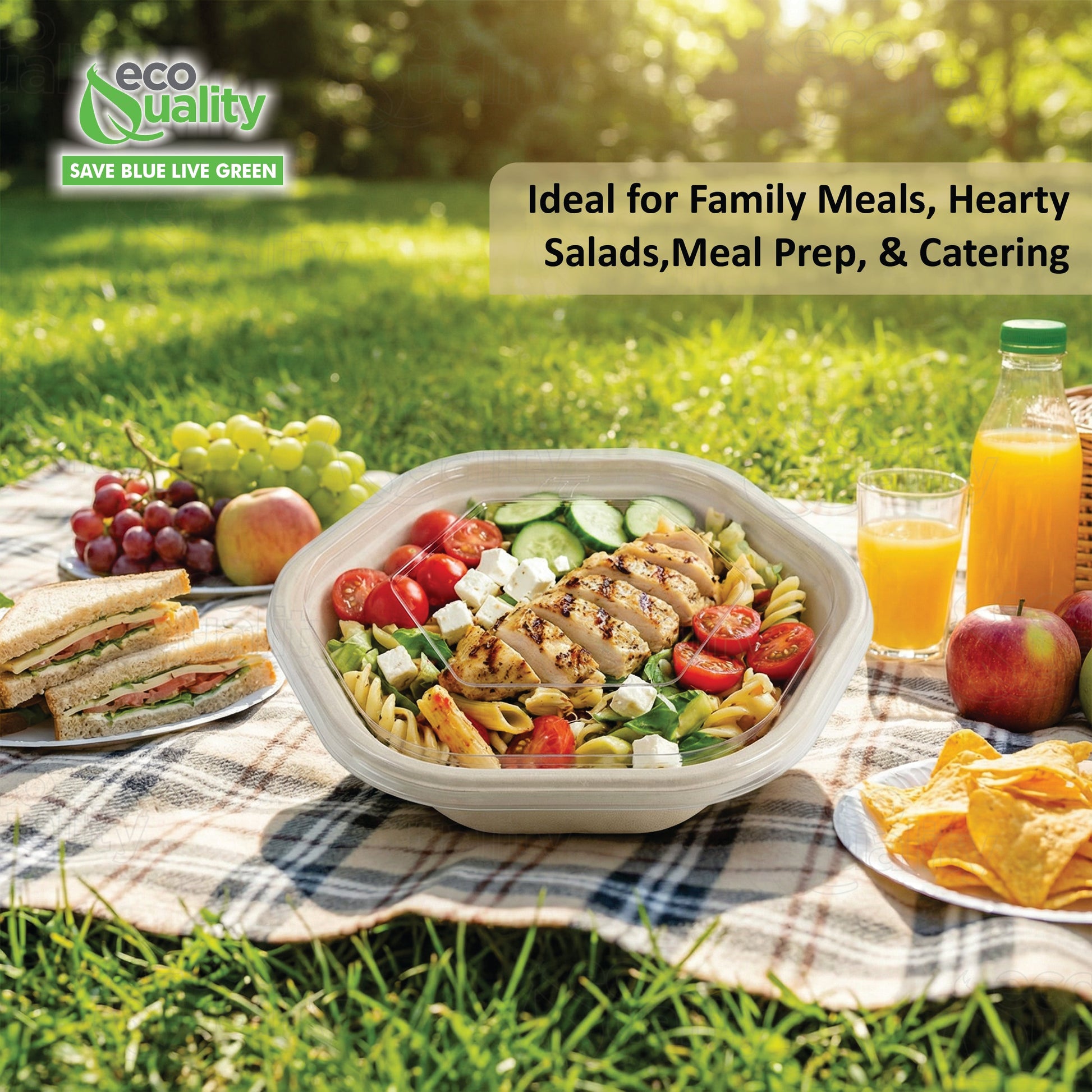Hexagon 47oz disposable bowl made from sugarcane fiber compostable catering use