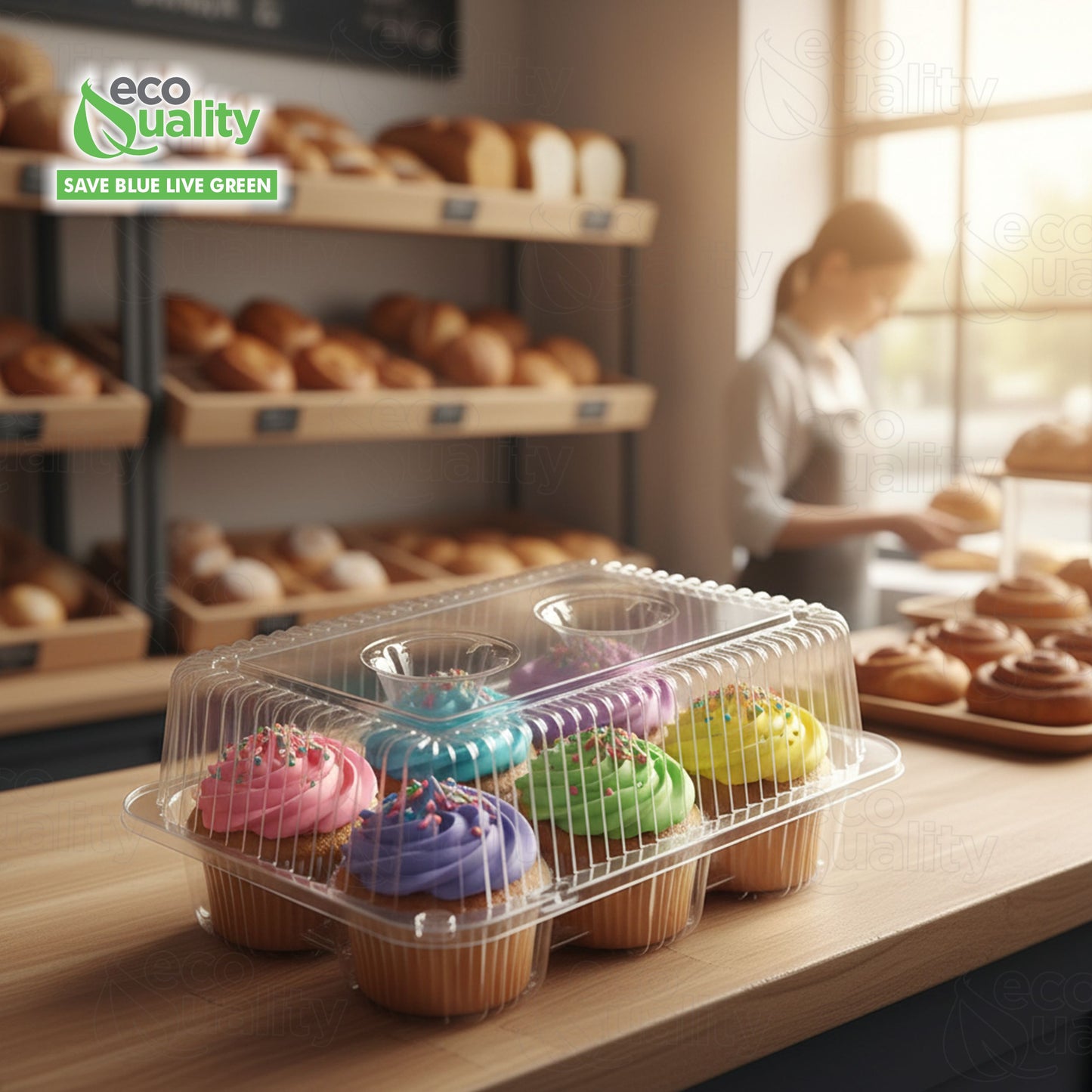 Clear Plastic 6 Compartment Muffin Containers - Disposable Cupcake Holder Boxes with Hinged Design