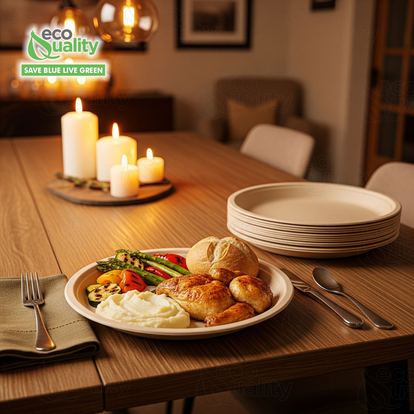 9 Inch Round White Compostable Fiber Plates