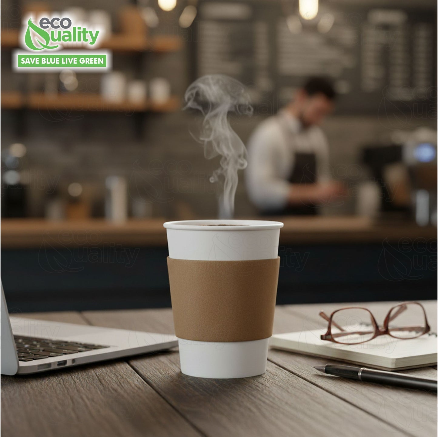 Disposable Kraft Hot Cup Sleeves Paper Cup Jackets - Corrugated Coffee Cup Sleeves - Recyclable, Compostable - Fits most 10oz, 12oz, 16oz, 20oz