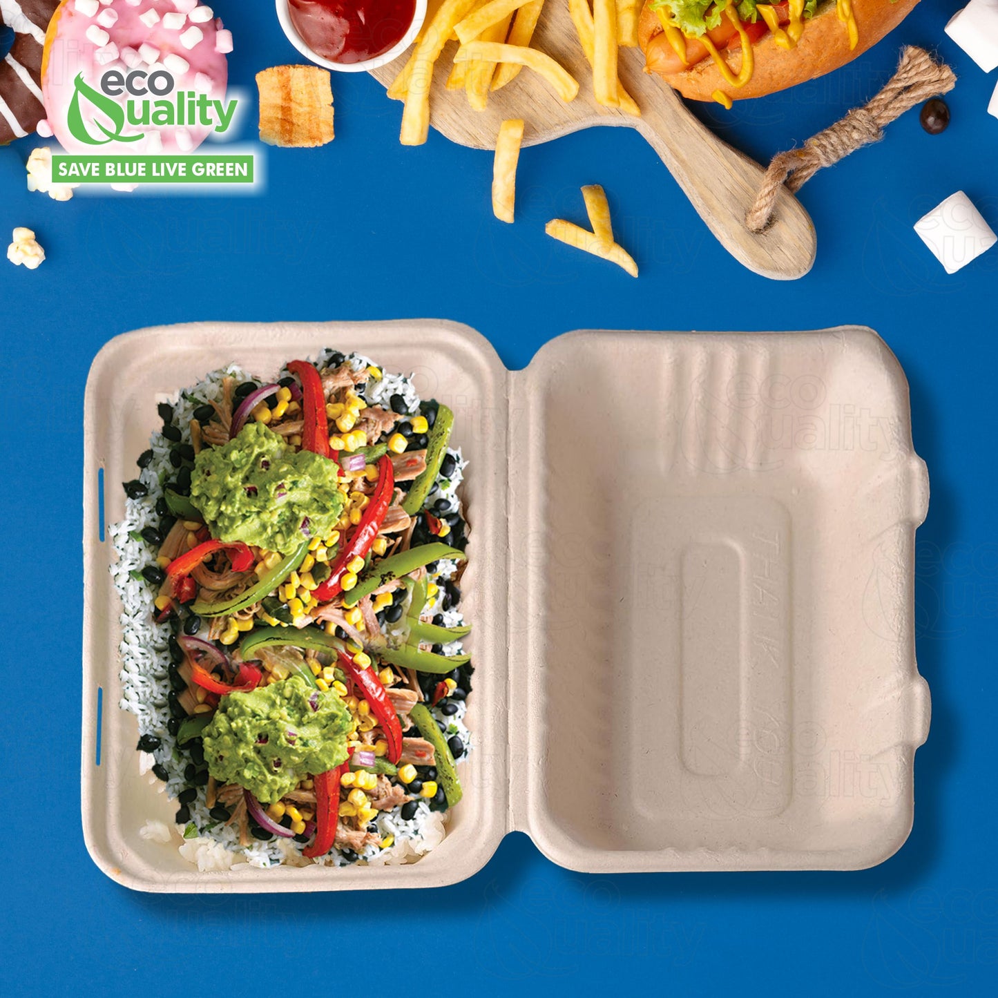 Compostable Clamshell Take Out Food Container 6x9x3