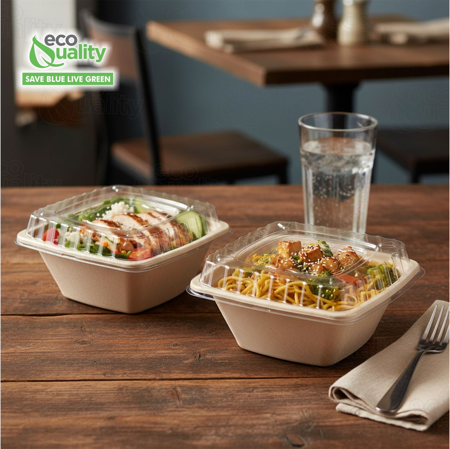 Eco Friendly Disposable Square Bowls Compostable Container with Dome Lids