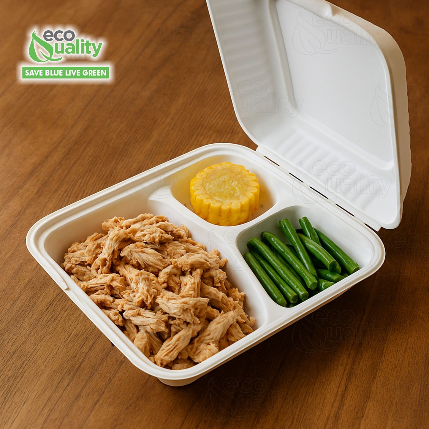 3 Compartment Compostable Hinged Clamshell Take Out Containers