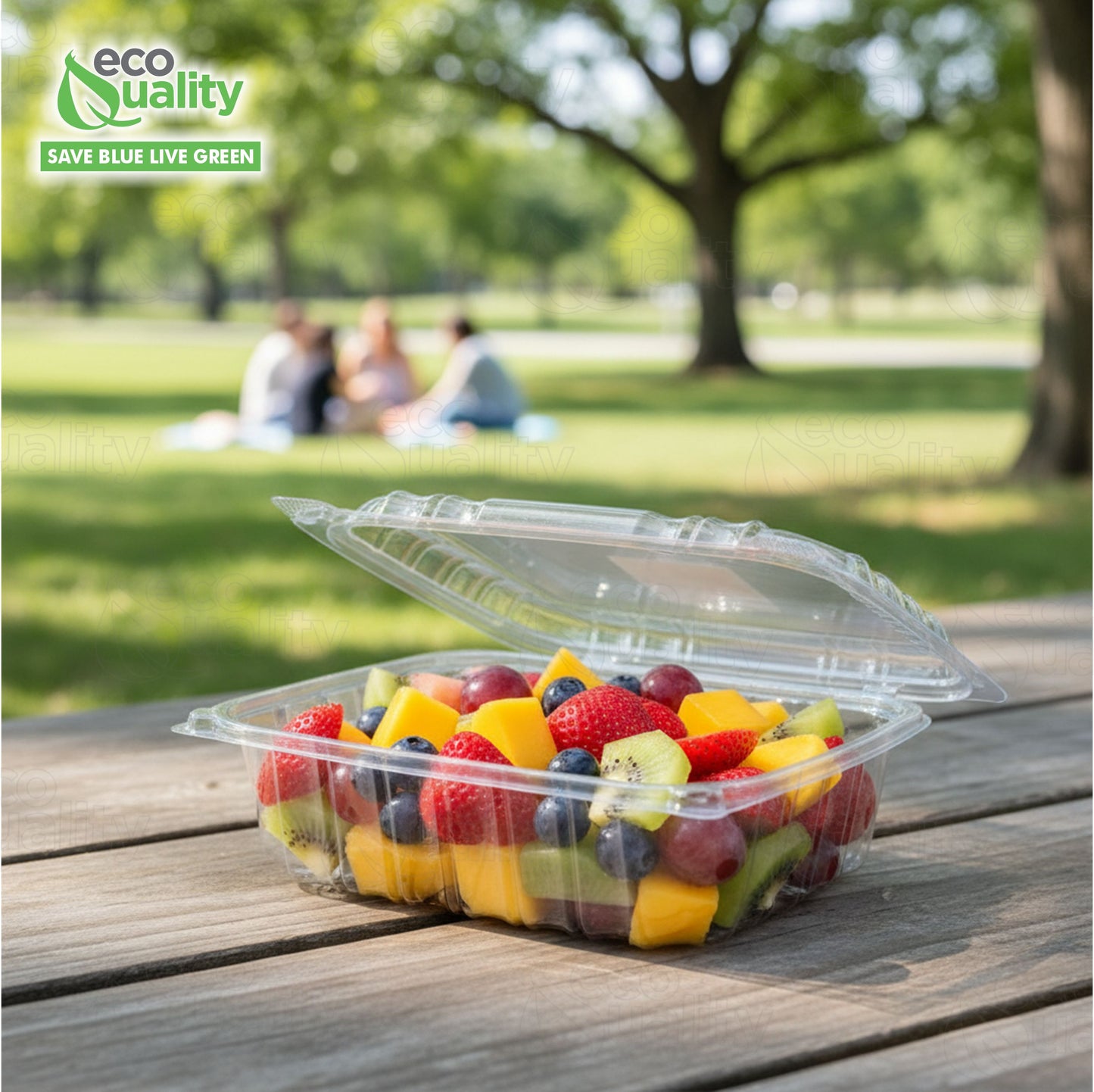 8" x 8" x 3" Clear Hinged Lid Clamshell Plastic Container, Single Compartment Take out Containers