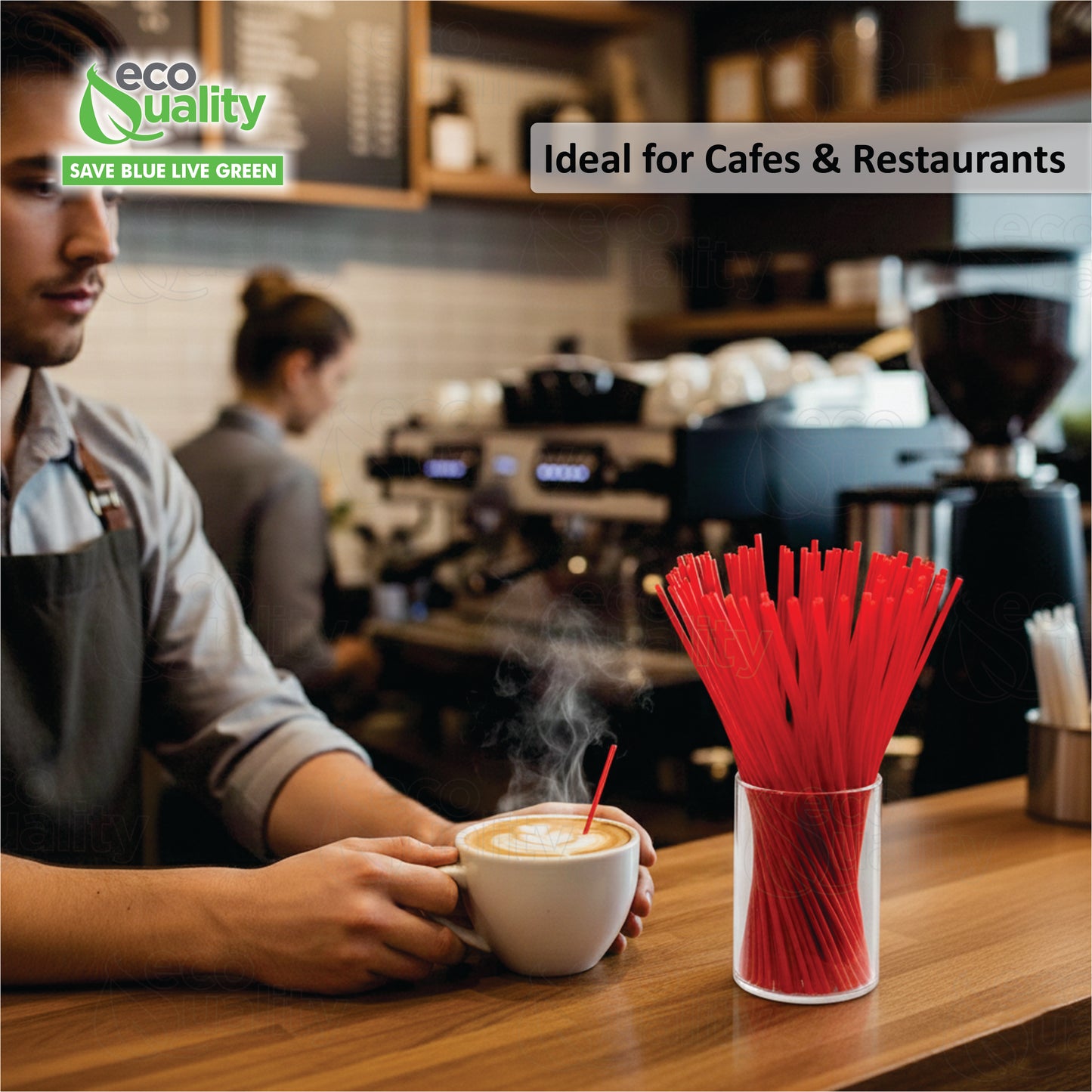 Compostable Plastic Stirrer, Bio Degradable, Eco Friendly, Sip Stirrer, Bar Stirrer, Sip Straw, For Coffee, Cocktail, Latte and Tea - Red