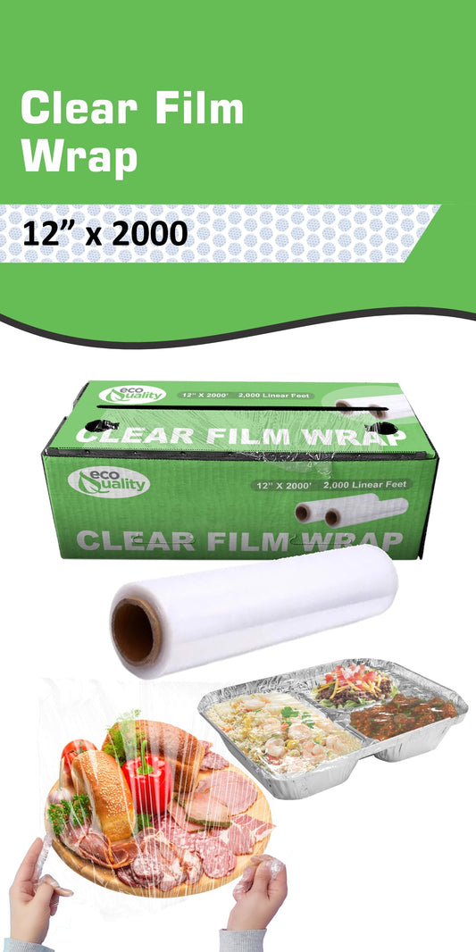 EcoQuality 12", 18", or 24" x 2000ft Clear Plastic Film Wrap