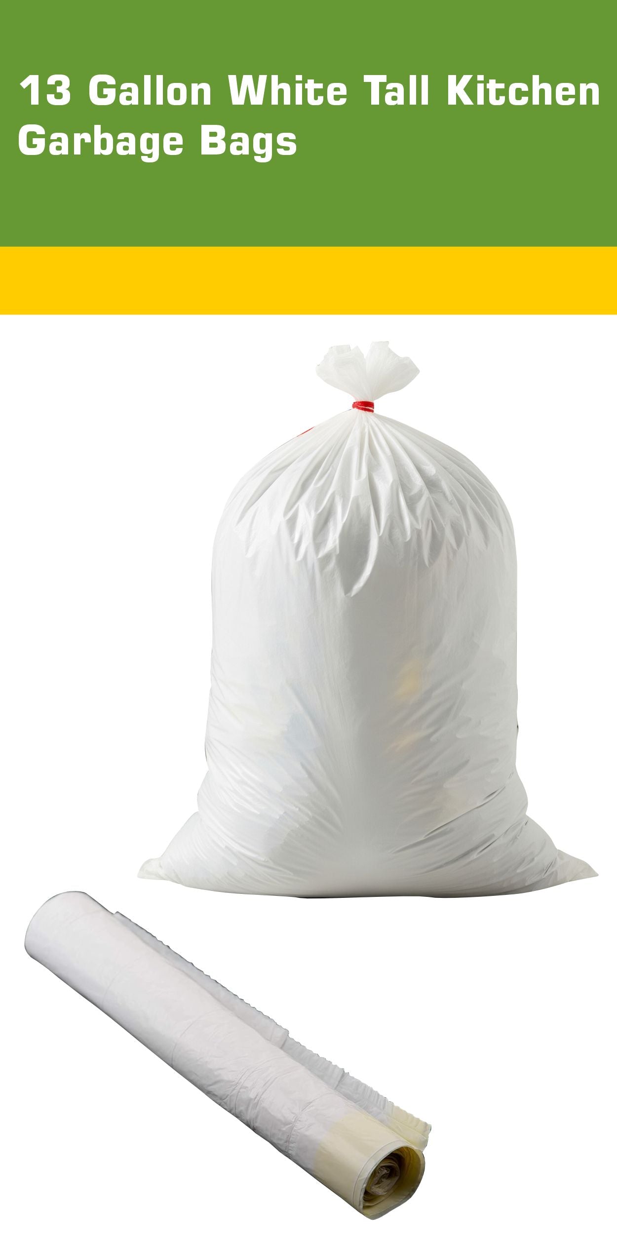 Plastic Trash Bags - White Tall Kitchen Garbage Bags (13 Gallon)