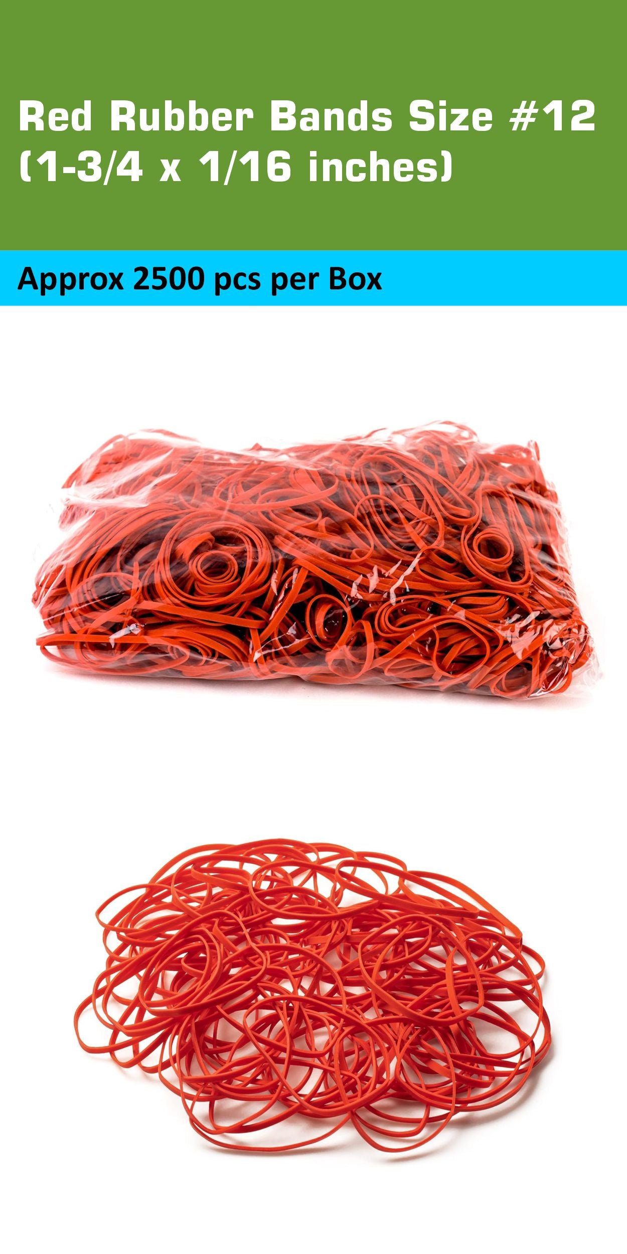 #12 Red Rubber Bands 2500pc Per Box (1-3/4" x 1/16")