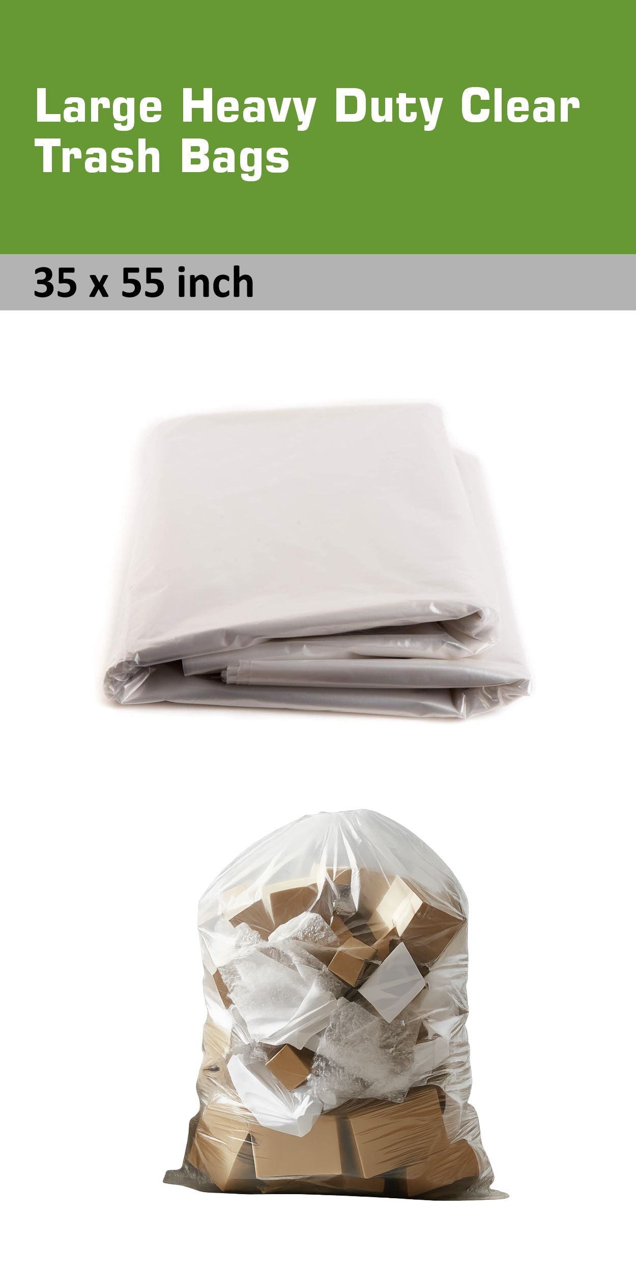 Large Heavy Duty Clear Trash Bags 35x55 inch