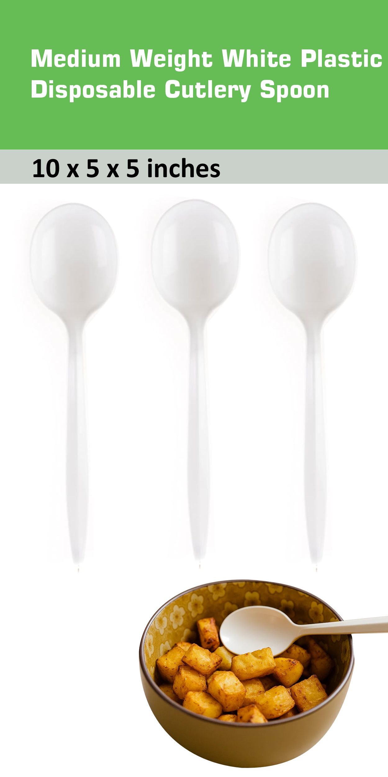 Disposable Plastic Medium Weight Spoon White/Black Unwrapped