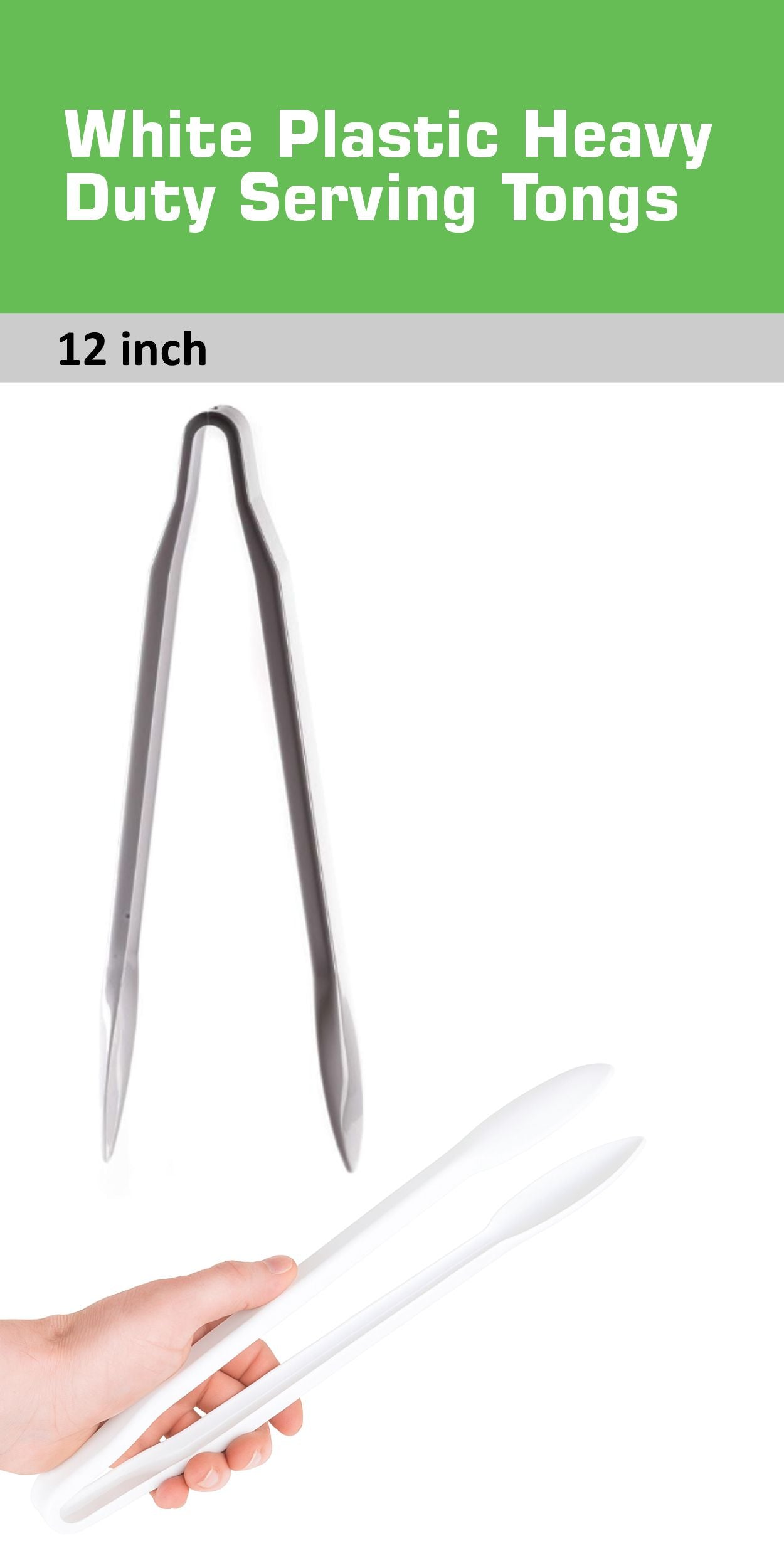 12" Heavy Duty Serving Tongs White