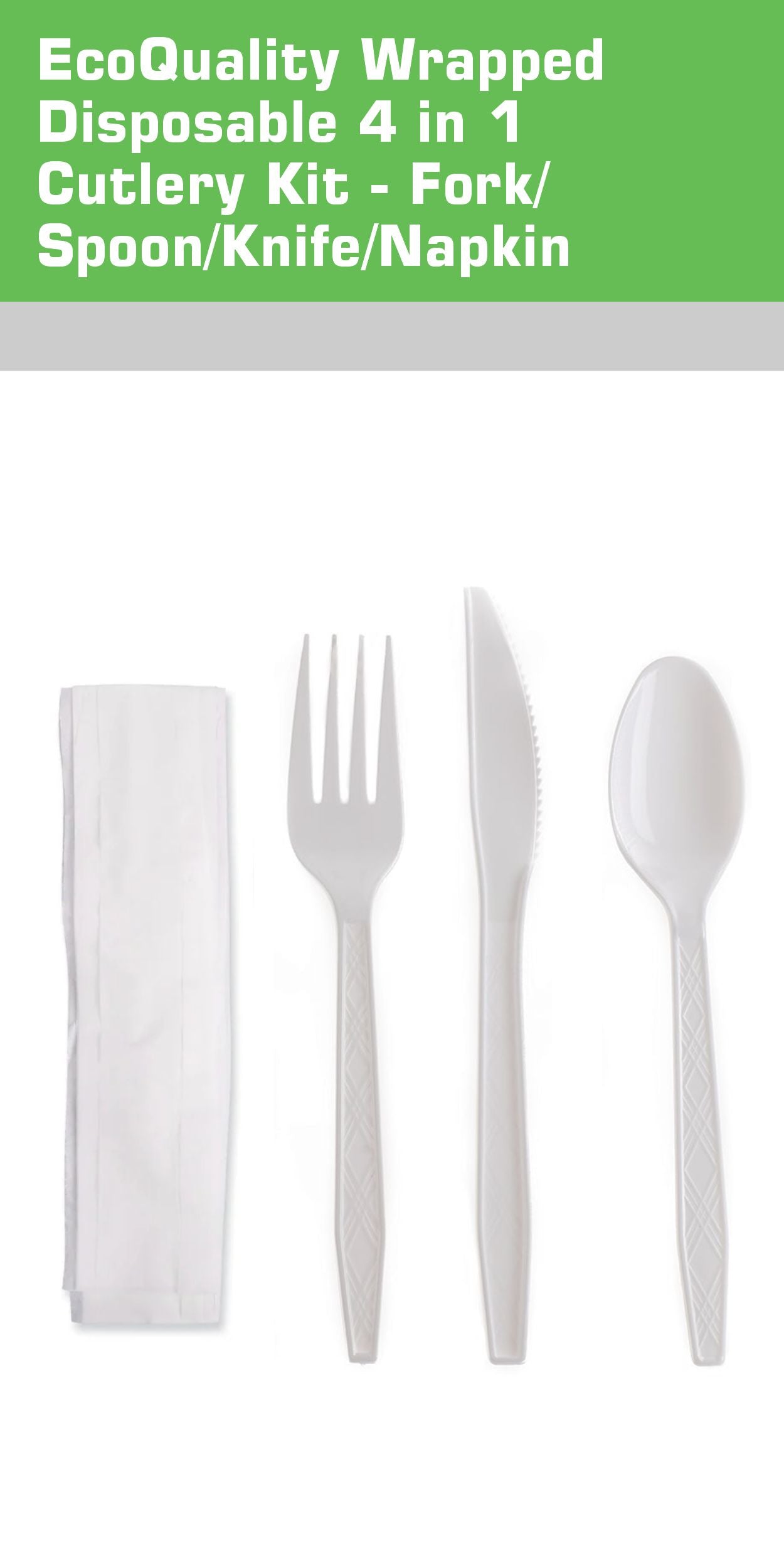 Disposable Plastic Wrapped White Heavy Duty Cutlery Kit 4 in 1 - Fork/Spoon/Knife/Napkin