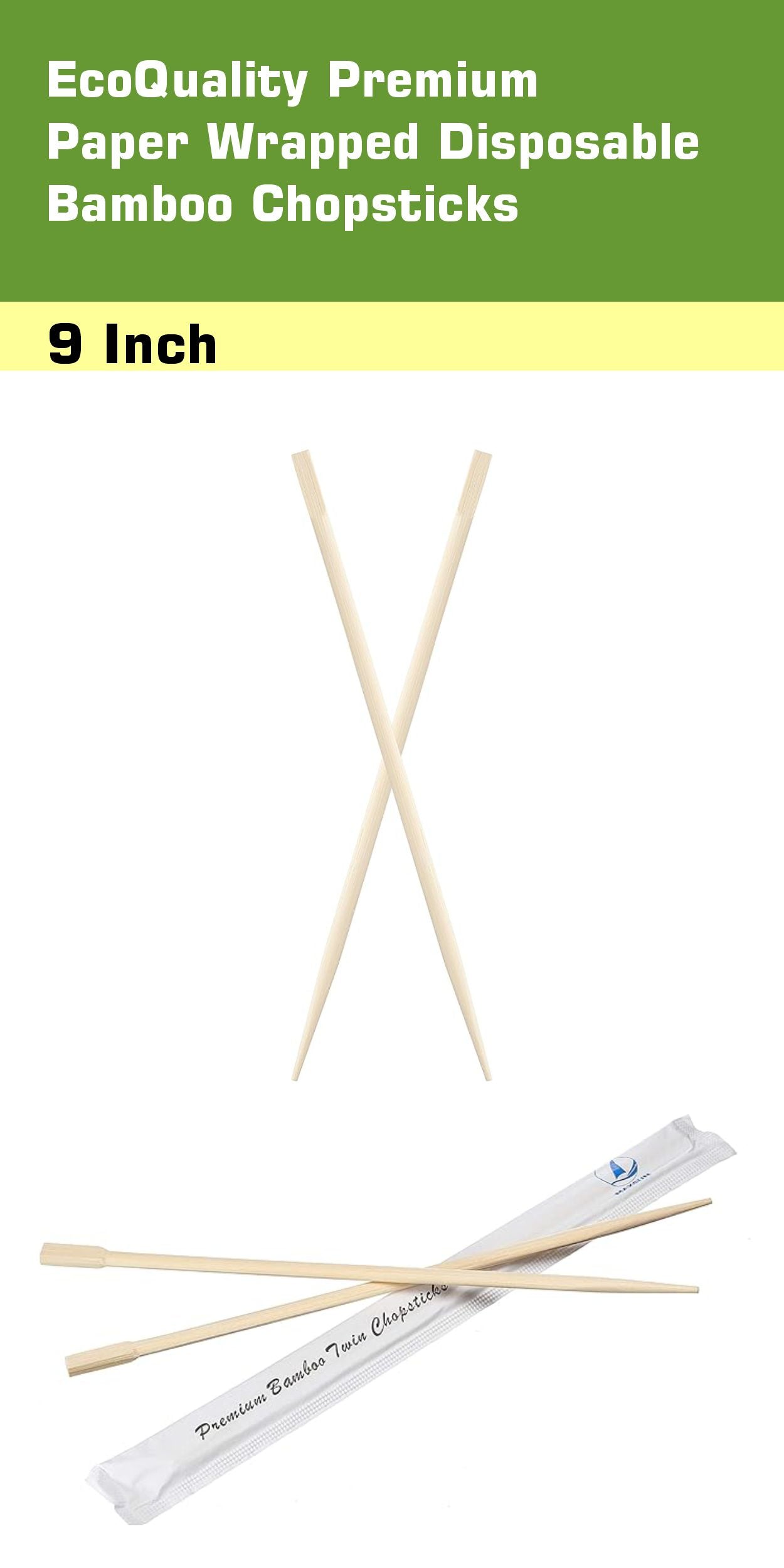 9 Inch Premium Paper Wrapped Disposable Bamboo Chopsticks - Japanese Disposable Chopsticks Bulk Certified Quality by EcoQuality