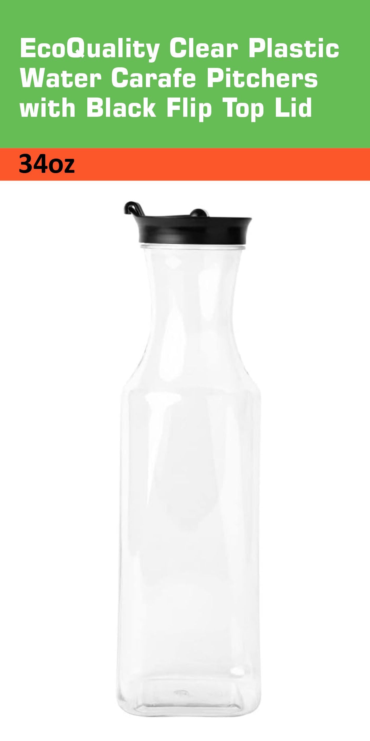 34oz Square Clear Plastic Pitcher with Black Lid