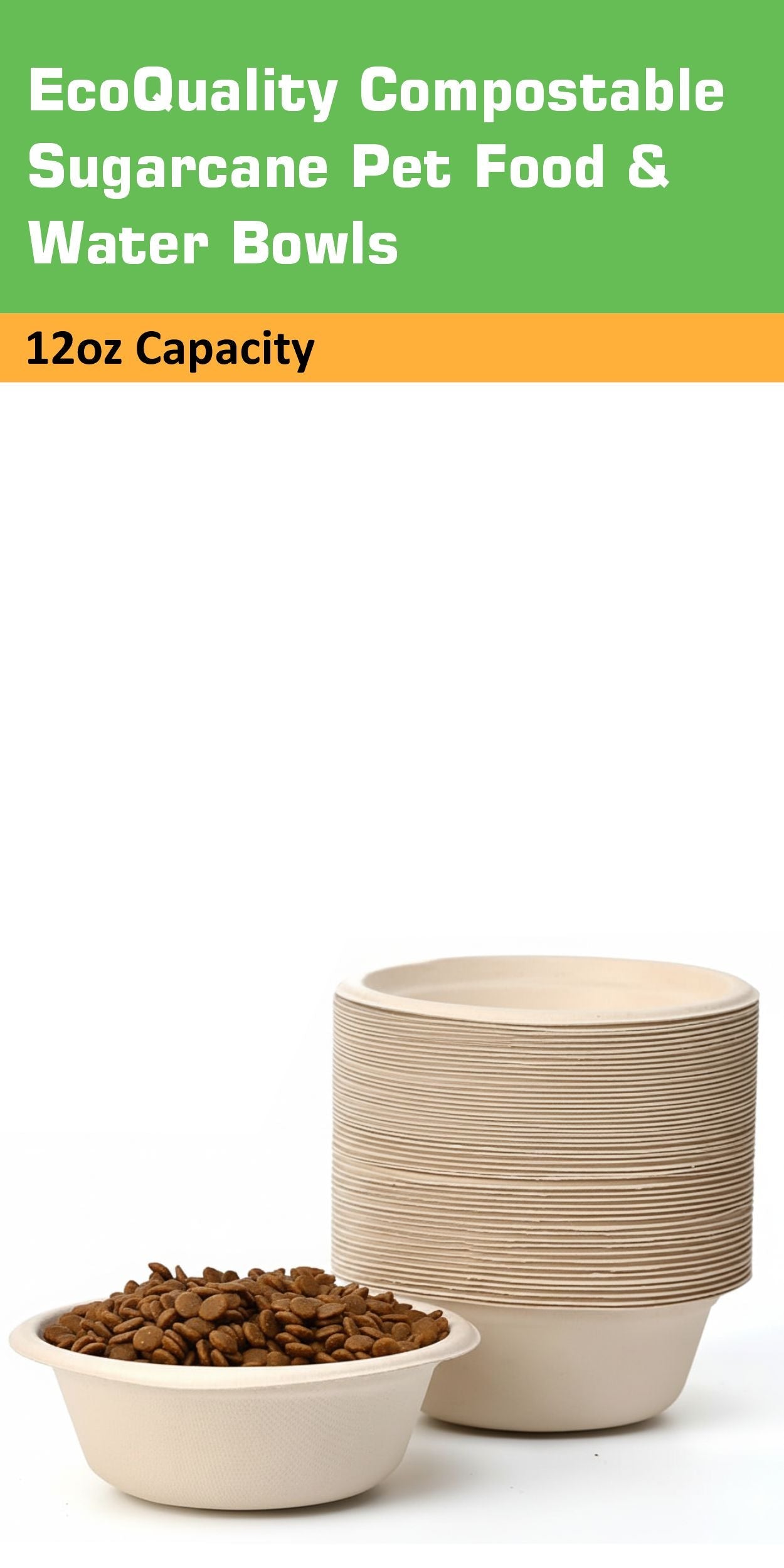 EcoQuality Compostable Dog Pet Bowls Durable Biodegradable 12oz