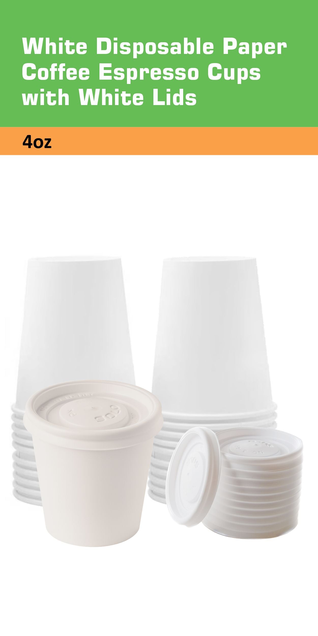 4oz White Disposable Paper Coffee Espresso Cups with White Lids