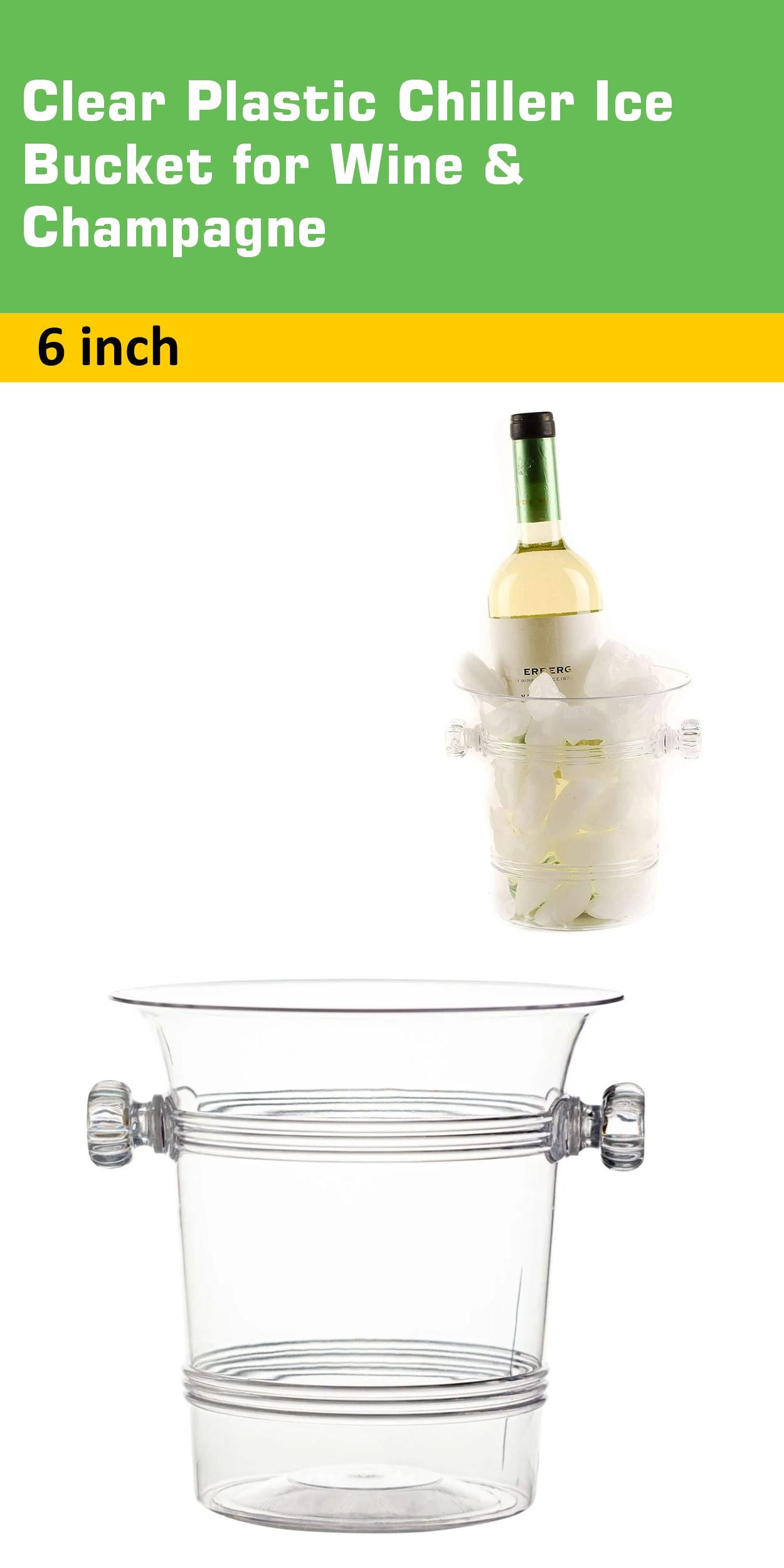 6" Clear Plastic Ice Bucket Cooler for Wine & Champagne