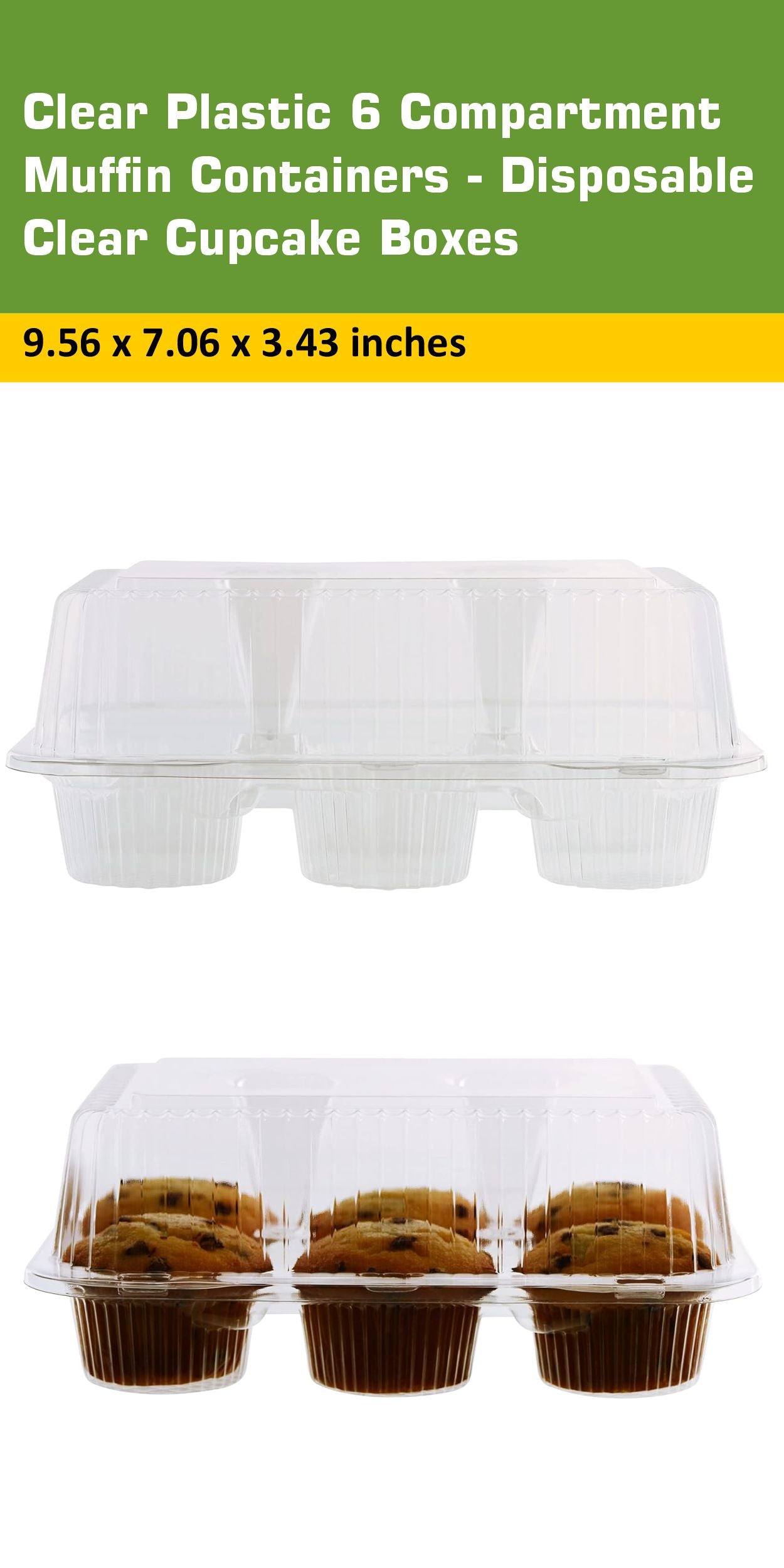 Clear Plastic 6 Compartment Muffin Containers - Disposable Cupcake Holder Boxes with Hinged Design