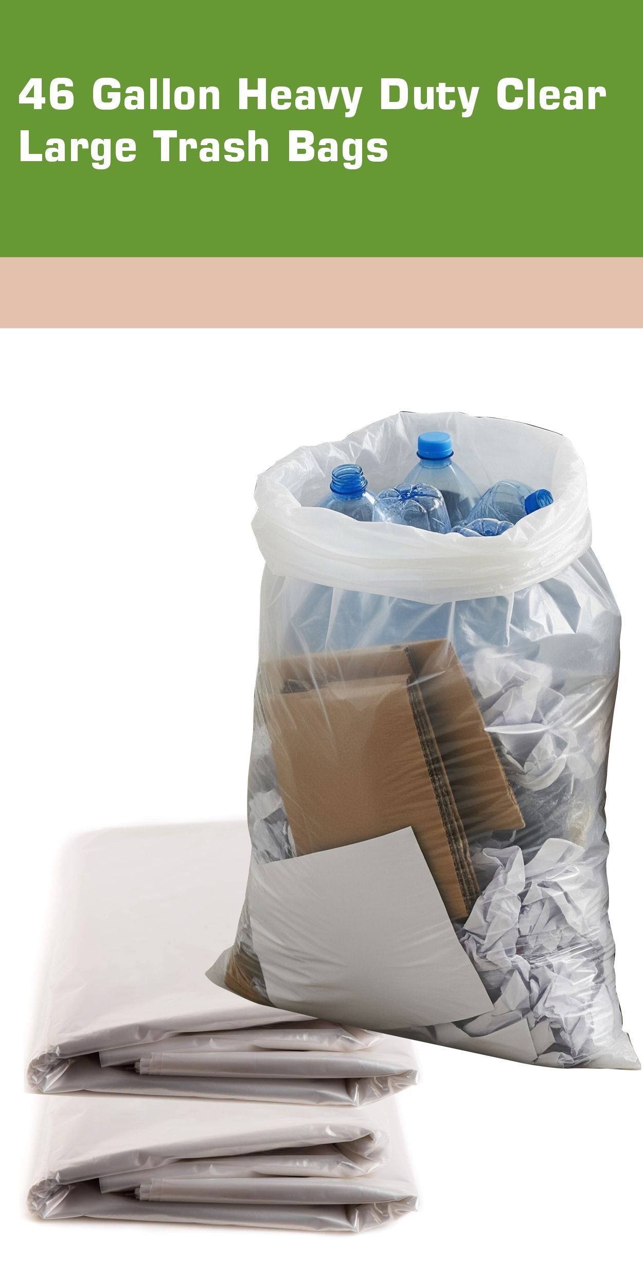 Plastic Strong Clear Recycling Trash Bags Wastebasket Receptacle Can Liner Large Heavy Duty Garbage Bags (13 gal, 30 gal, 39 gal, 46 gal, 50 gal, 58 gal)