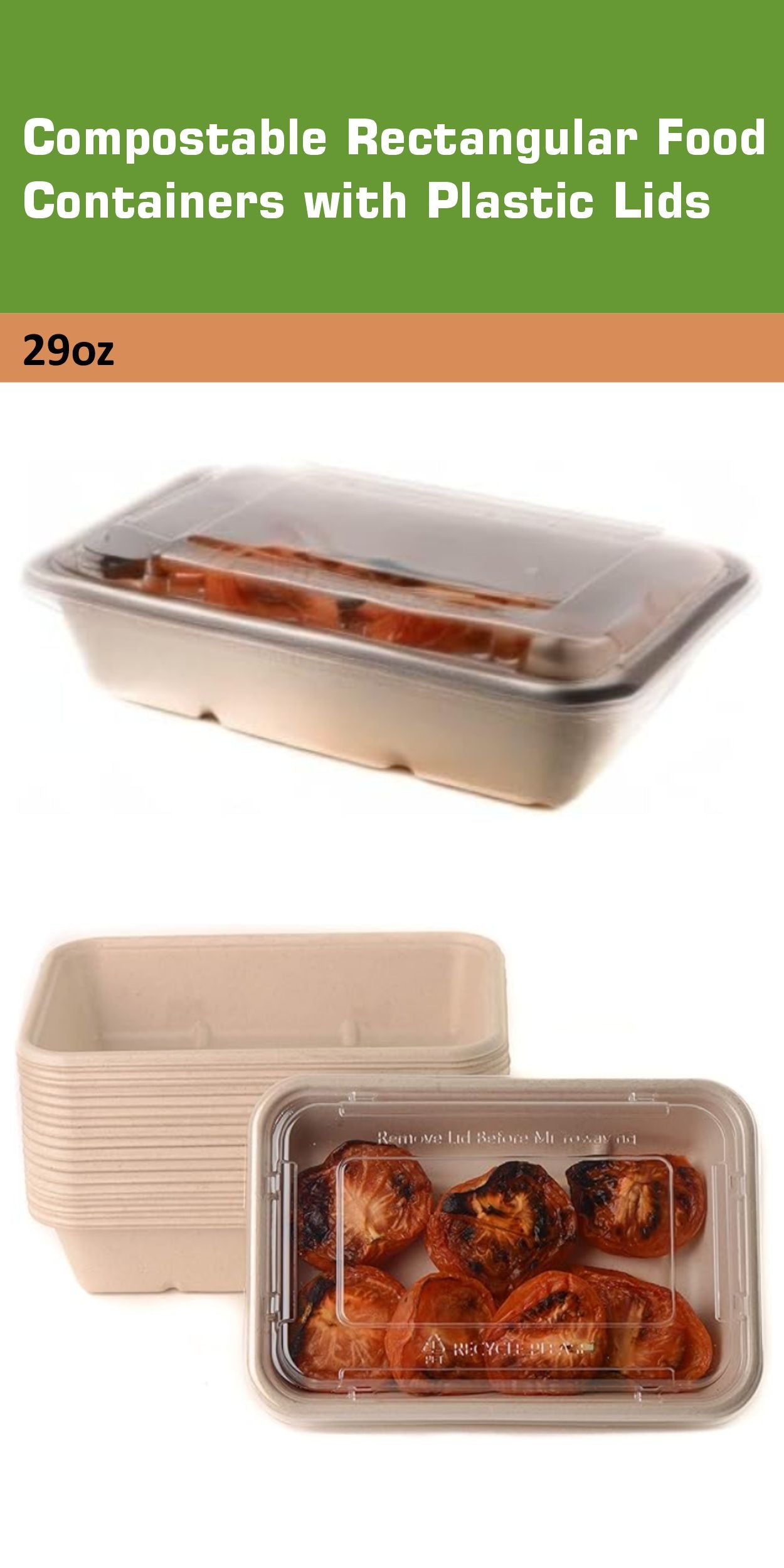 Compostable Rectangular Food Containers with Lids
