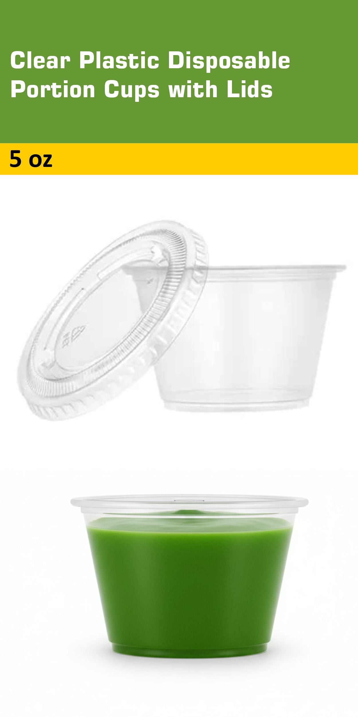 5oz Clear Leak Proof Plastic Condiment Souffle Containers with Lids, Disposable - Perfect for Sauces, Samples, Slime, Jello Shots, Food Storage
