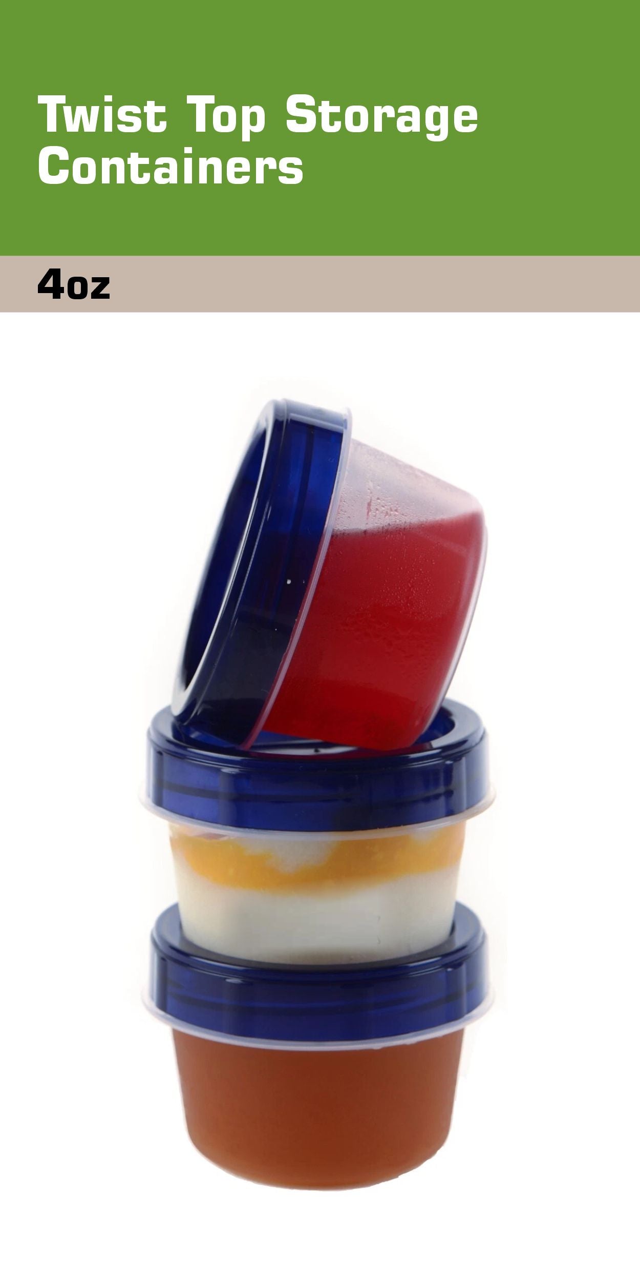 4oz Twist Top Storage Deli Containers BPA-Free, Reusable Airtight Plastic Food Storage Leak Proof Canisters, Snack, Lunch, Meal Prep, To Go, Stackable