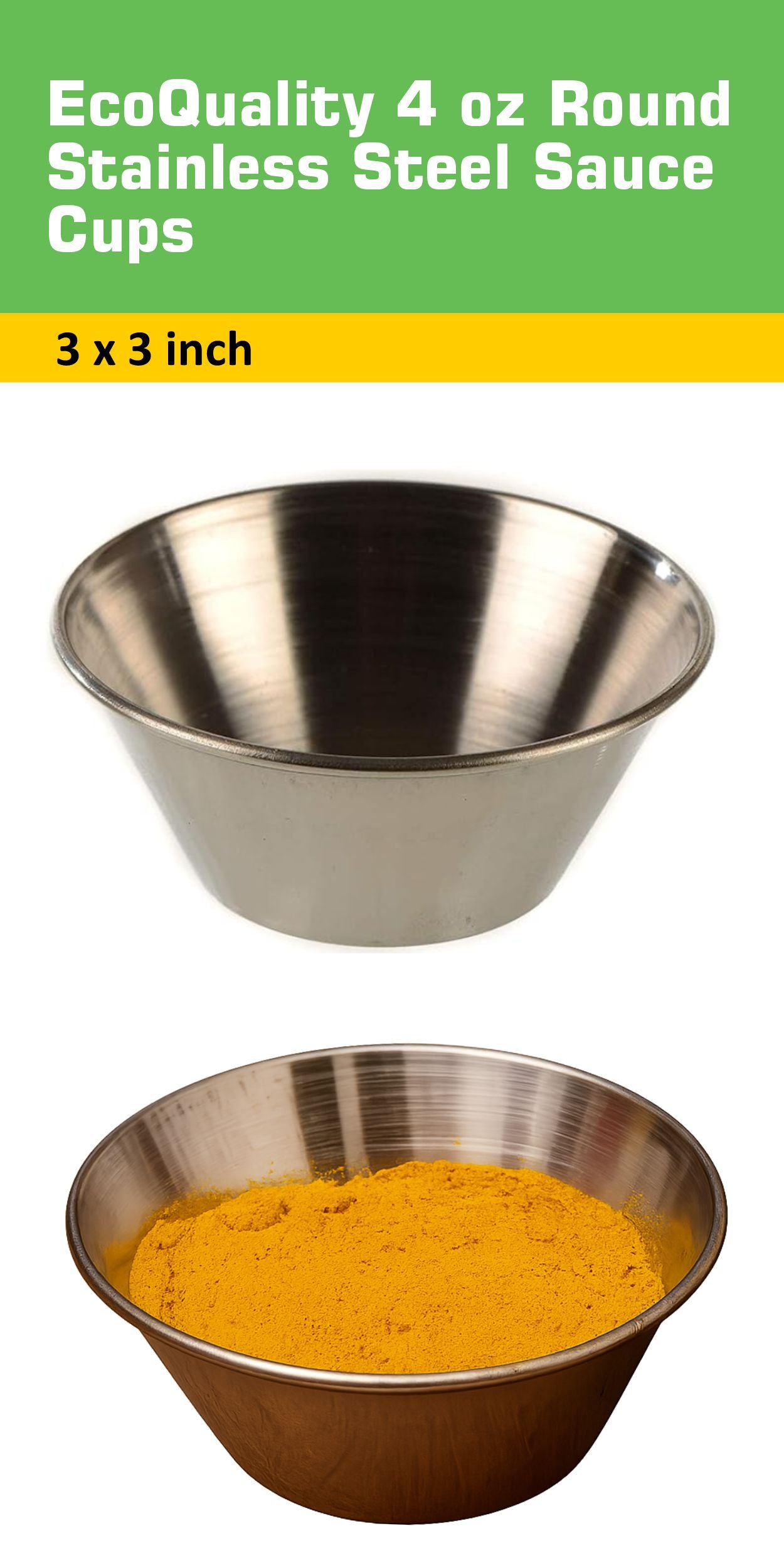 Stainless Steel Sauce Cups 4 oz Round Condiment Containers, Food Safe/Commercial Grade Safe/Portion Dipping Cups, Sauce Cups, Ramekins