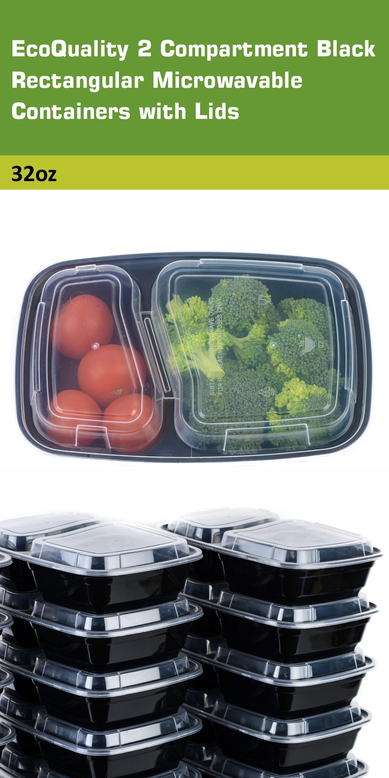 32oz Microwavable Food Storage Rectangular Meal Prep Container with Lids Great for Reusable Lunch Box, Leak Proof Restaurant Take-Out, Catering