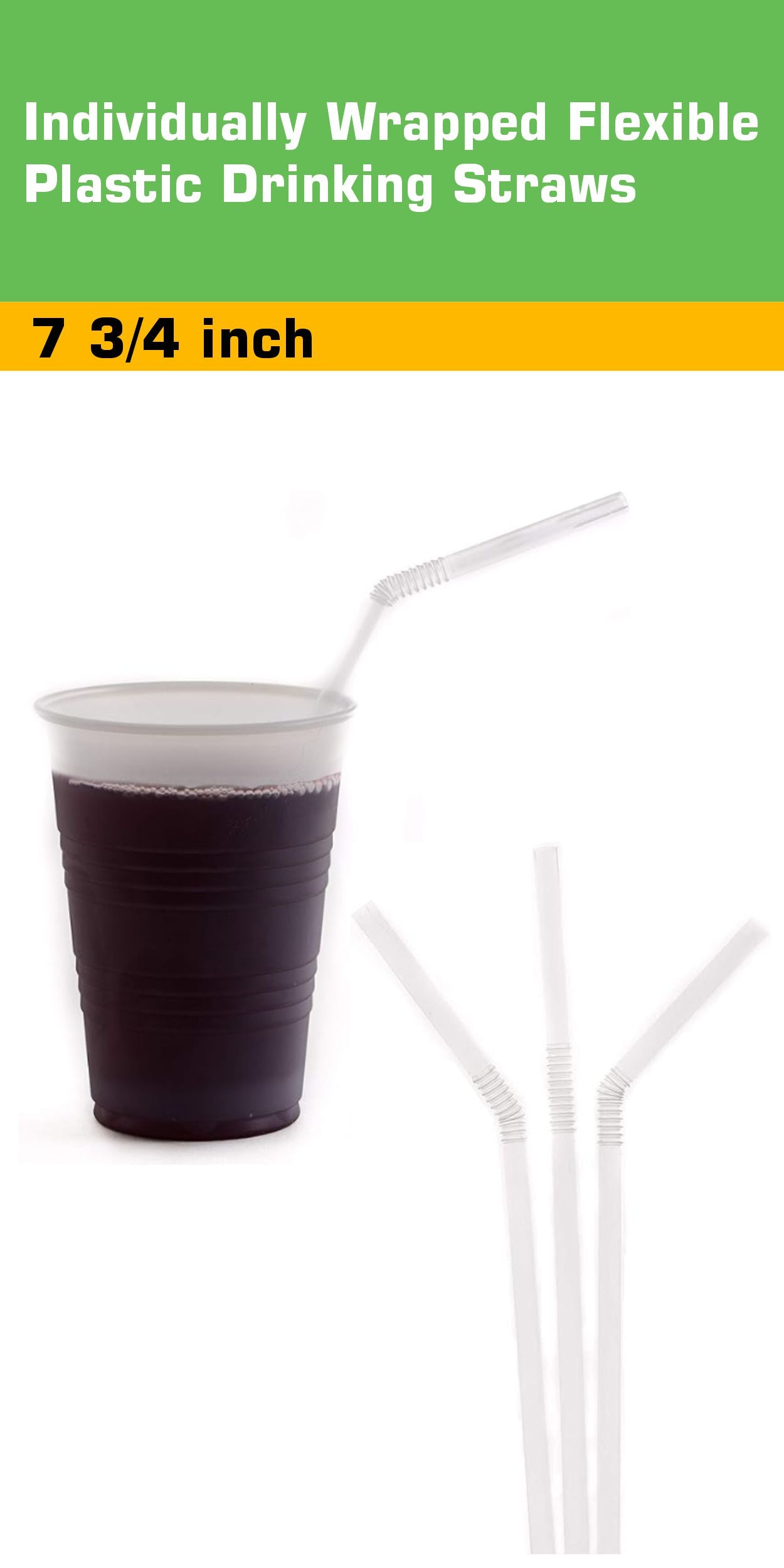 400pc Straws Clear Plastic Flexible Individually Wrapped BPA Free Plastic, Food Safe