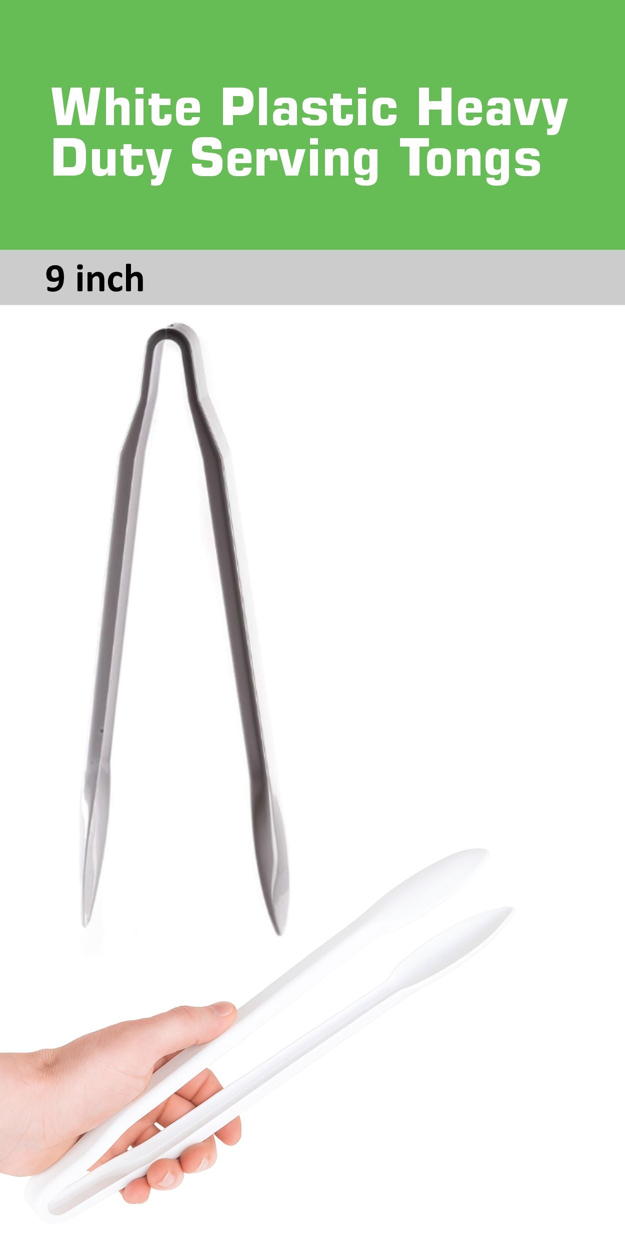 9" Heavy Duty Serving Tongs White