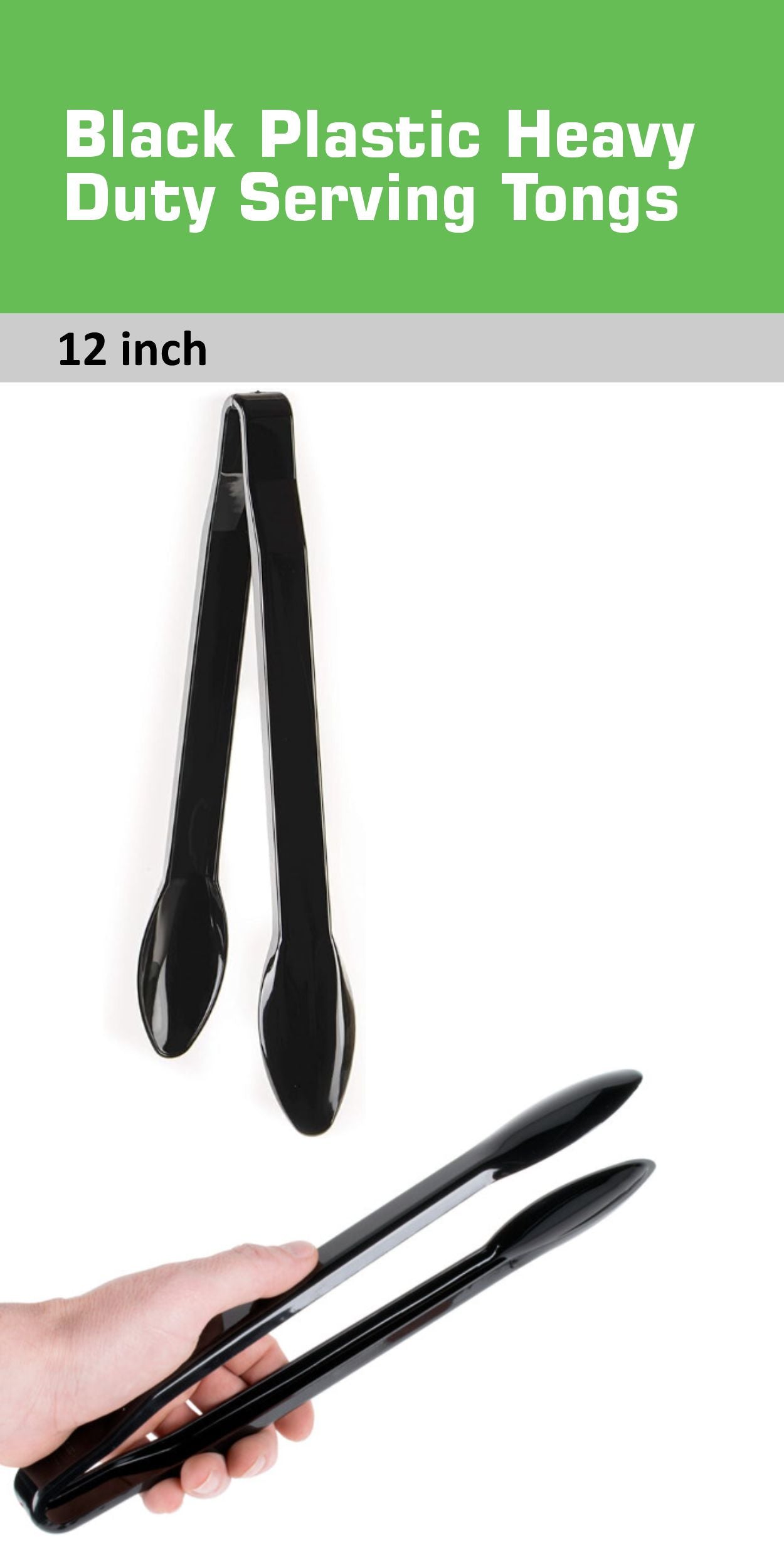 12" Heavy Duty Serving Tongs Black