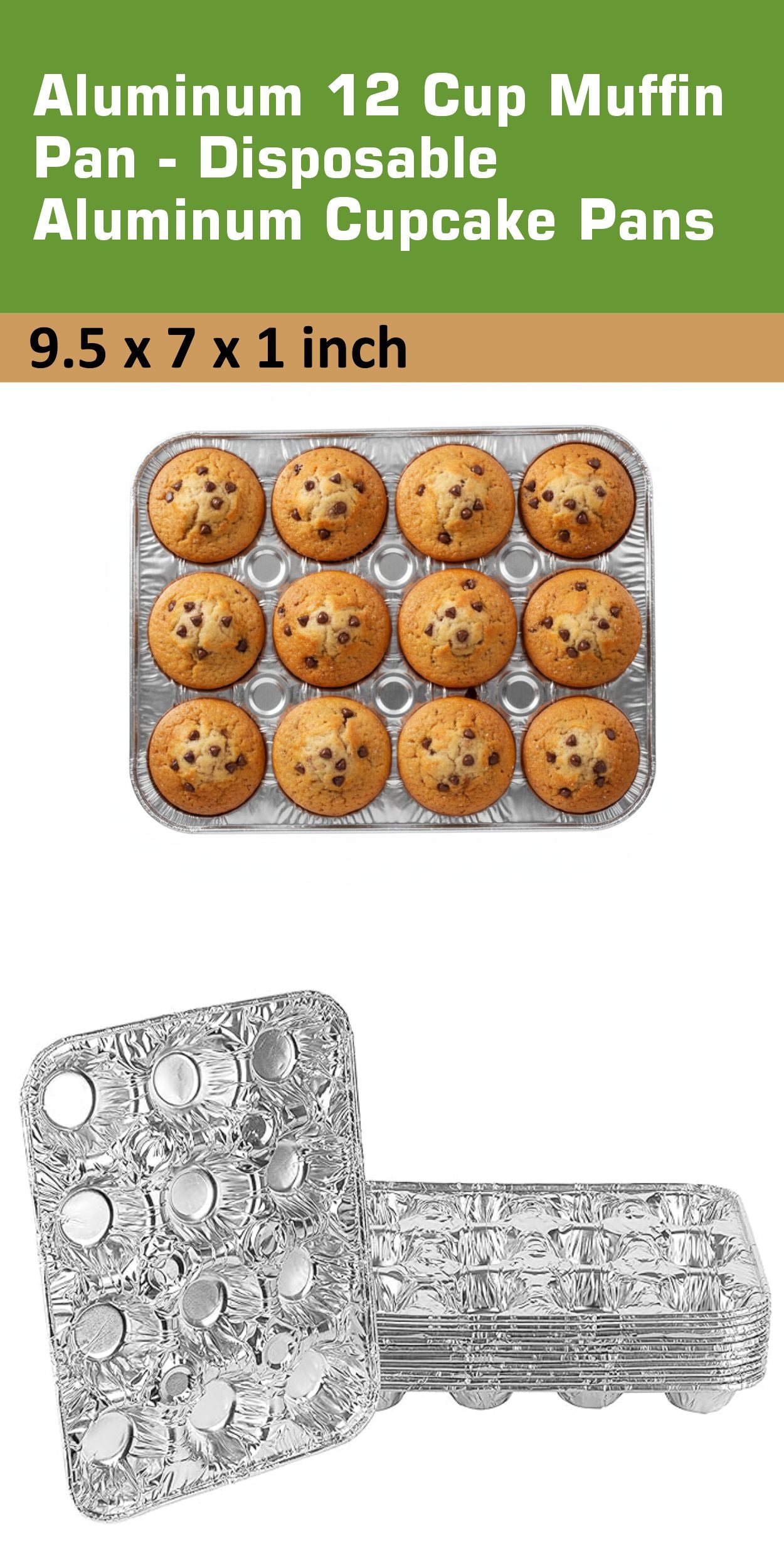 Aluminum 12-Cup Muffin Pan - Disposable Aluminum Cupcake Pans - Reusable, Recyclable - Muffin Tin Great for Baking Cupcakes, Muffins, Small Pies