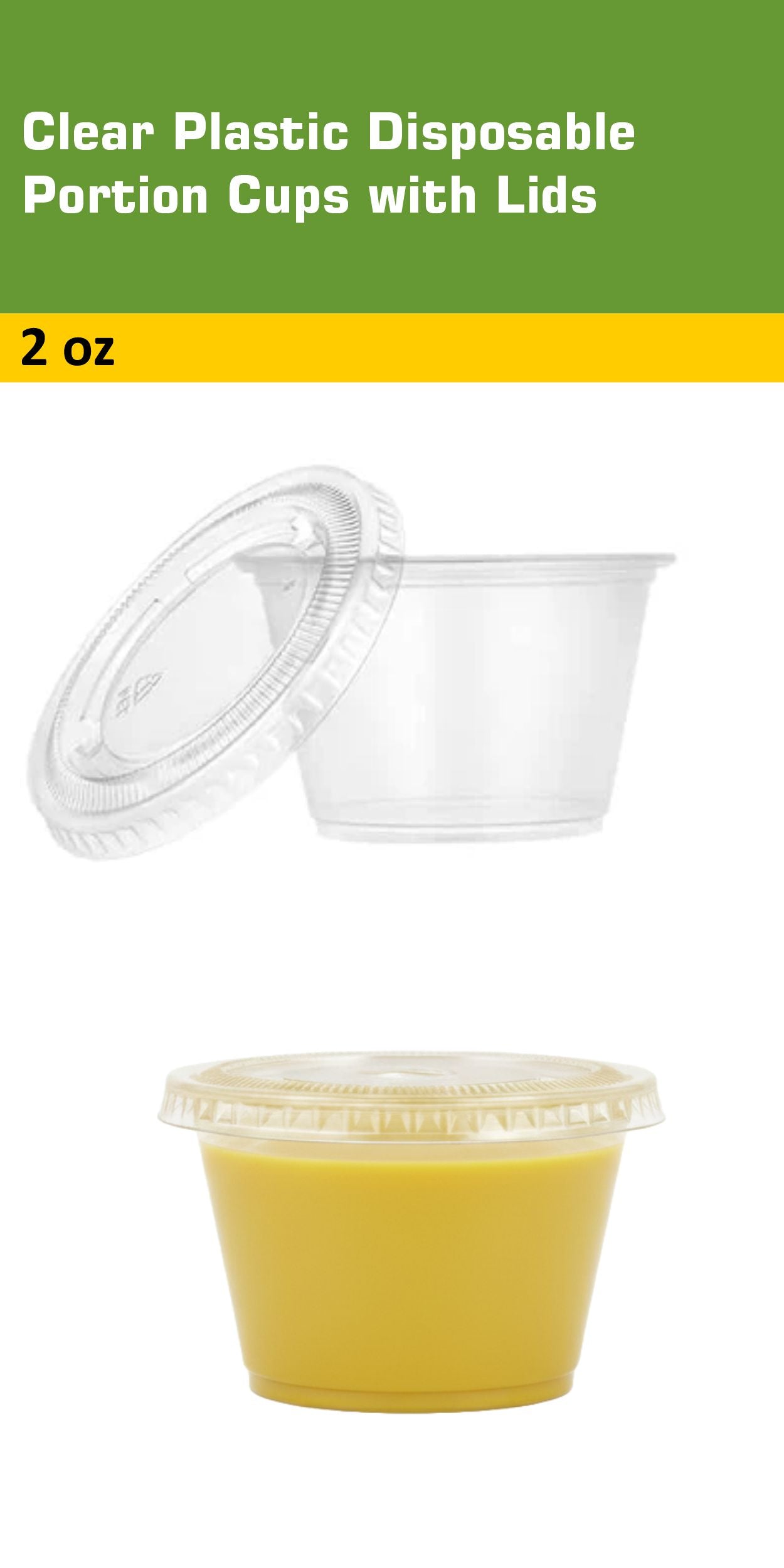 2oz Clear Leak Proof Plastic Condiment Souffle Containers with Lids, Disposable - Perfect for Sauces, Samples, Slime, Jello Shots, Food Storage