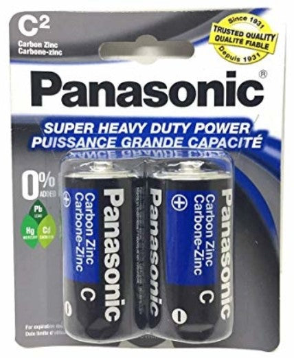 Panasonic Heavy Duty C Batteries, 2-pack, reliable long-lasting power for toys, flashlights, radios, and other medium-sized devices.