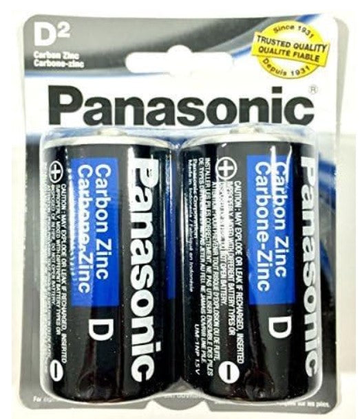 Panasonic Heavy Duty D Batteries, 2-pack, reliable and long-lasting power for flashlights, lanterns, toys, and other large household devices.