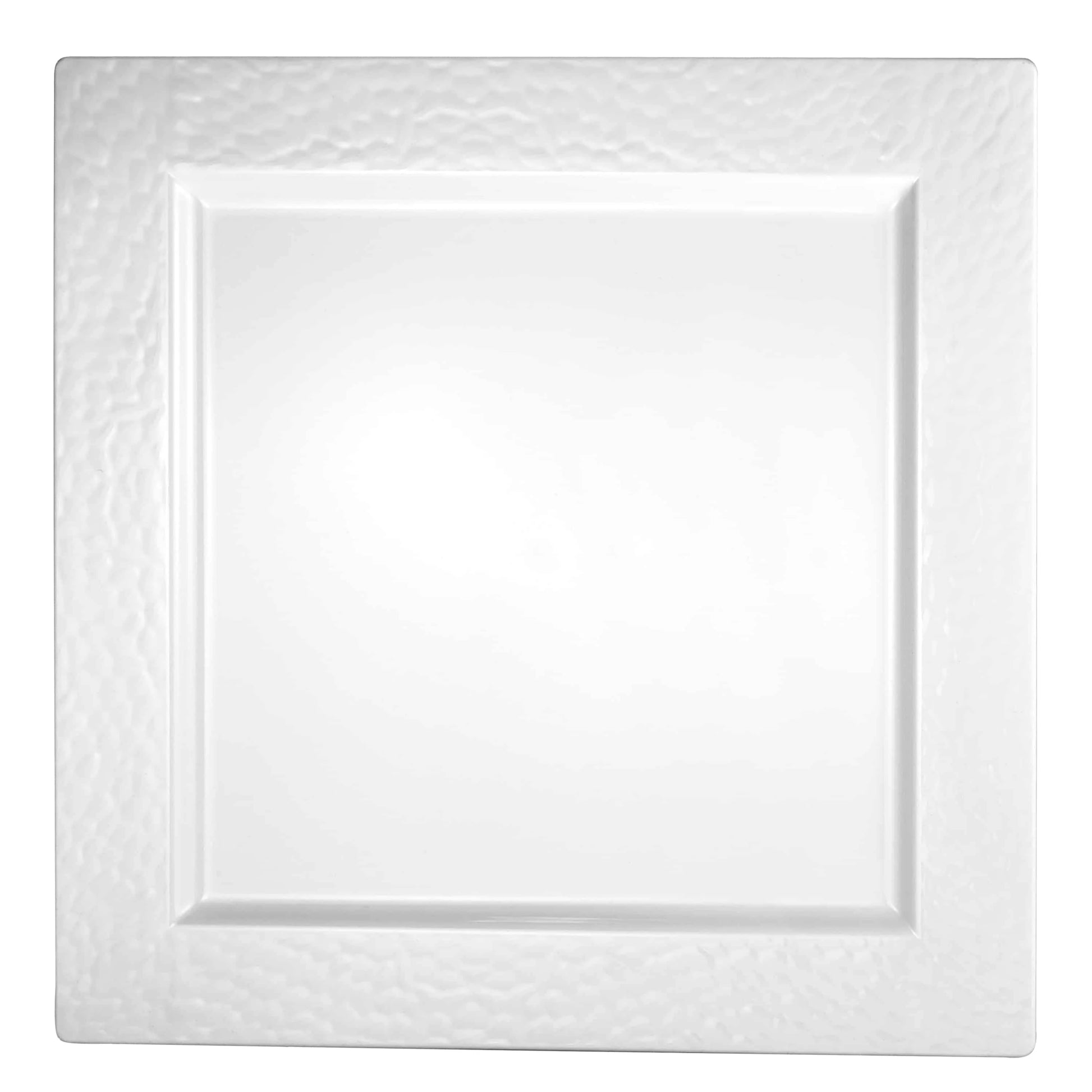 A stylish 12" pebbled square tray with clear and pearl tones, featuring a textured surface, perfect for elegantly serving appetizers, desserts, or drinks at events and gatherings.