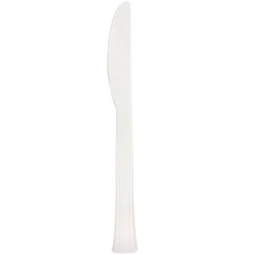 Premium disposable knives in Clear, Silver, Pearl, Gold, and Sahara—durable, stylish, and food-safe, perfect for catering, weddings, and elegant events.