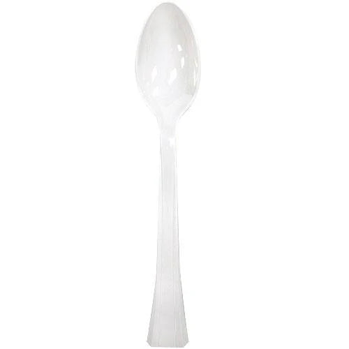 Elegant disposable teaspoons in Clear, Silver, Pearl, Gold, and Sahara, ideal for tea, coffee, desserts, and catering events—durable, stylish, and food-safe for any occasion.