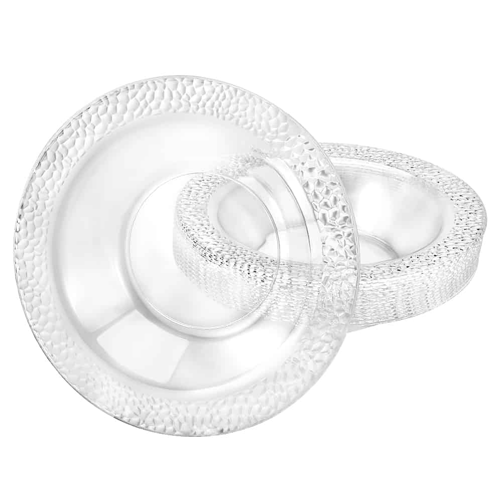 Pebbled Clear Bowls in 5oz and 14oz sizes; elegant disposable bowls ideal for soups, salads, desserts, and sides at weddings, formal events, and upscale gatherings