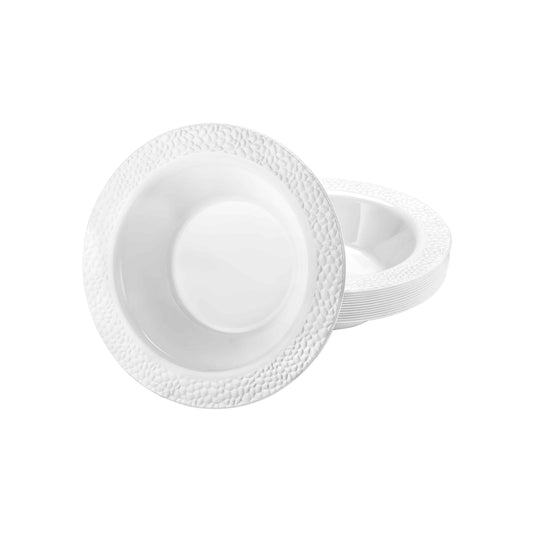 Elegant Pebbled Pearl Bowls in 5oz and 14oz sizes with a textured design and pearl finish, perfect for serving soups, salads, or desserts at formal events and celebrations