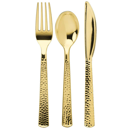 Pebbled Combo Cutlery set in gold and silver, ideal for weddings, events, and catering. Elegant, disposable utensils with a stylish pebbled texture for upscale dining and easy cleanup.
