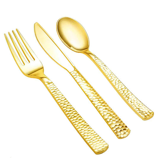 Pebbled Combo Cutlery 96pcs set in gold and silver, perfect for weddings, parties, and catering. Elegant and disposable cutlery with a sophisticated pebbled texture for upscale dining.